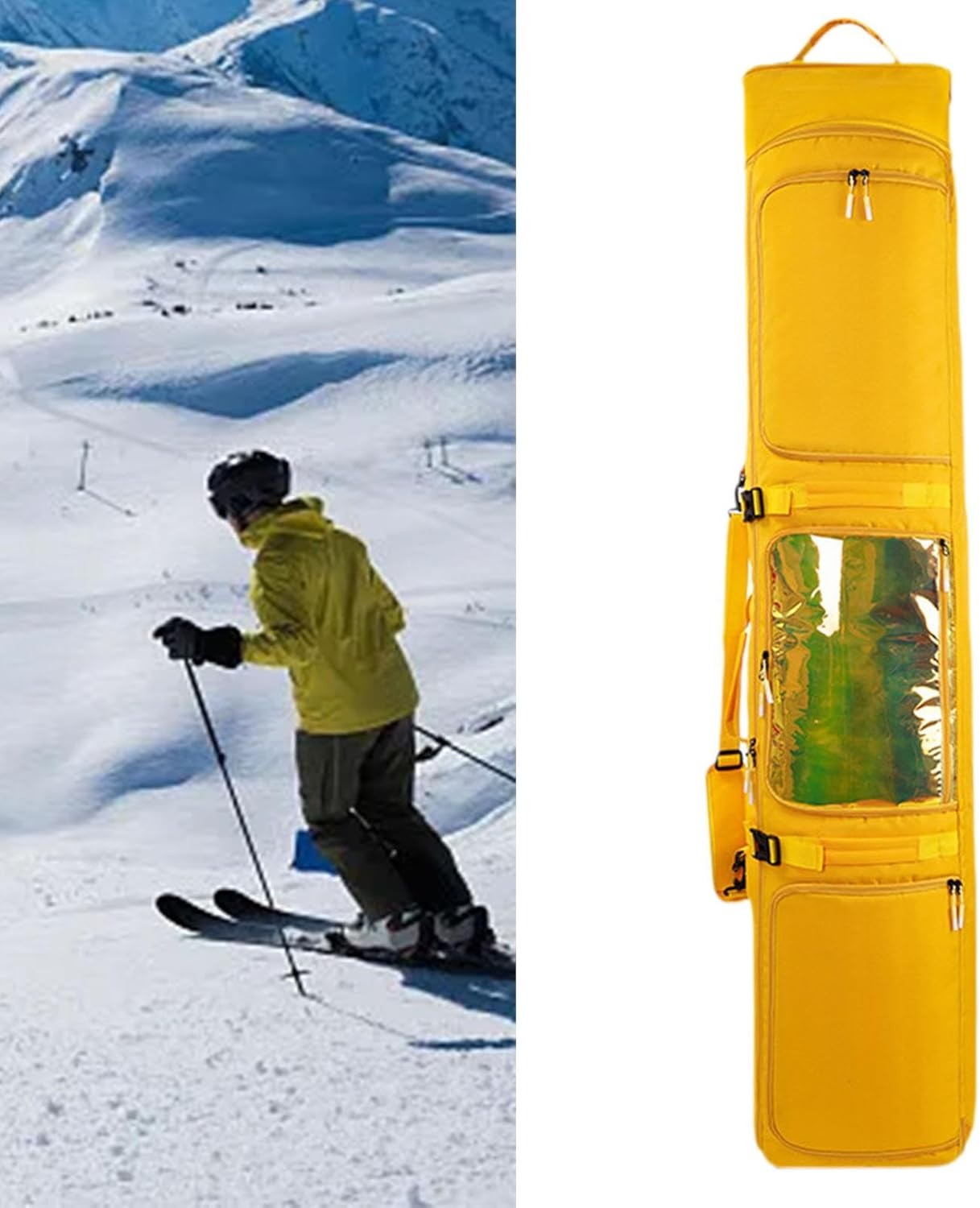 Snowboard Bag Ski Bag Wheeled Adjustable Shoulder Straps Ski Equipment Bag Snowboard Backpack for Outdoor Skiing Snowboarding