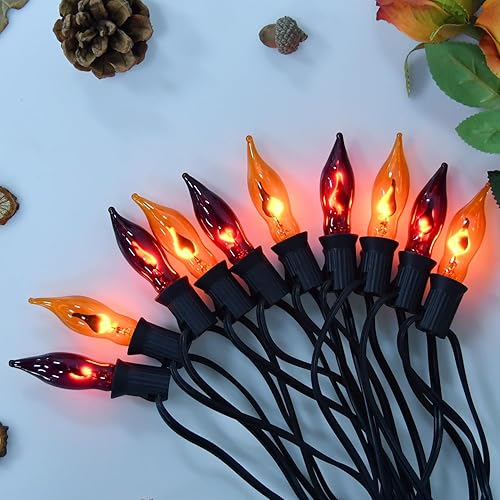 Miniatura 3 de Luces de Halloween naranjas y moradas, tira de luces de llama parpadeante, 12.8 pies, para interiores y exteriores, luces de Halloween C7, luces de
