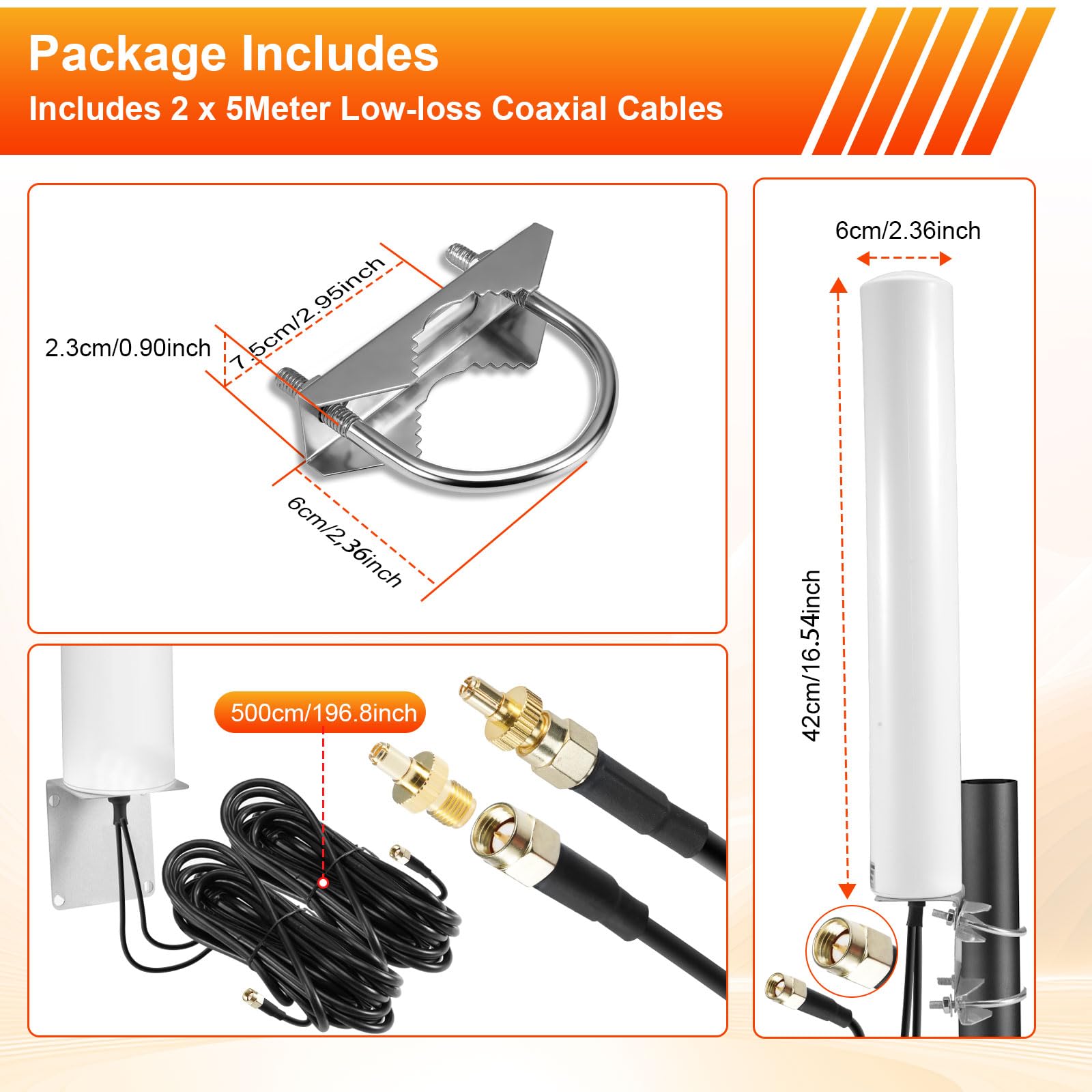 4,5dBi 700-6000MHz Antenna 4G 5G per Esterni 2X2 MimoAntenna LTE 5G NR Cellulare Antenna Esterna Connettore per SMA con TS9/2 × 5M Cavo Coassiale a Bassa Perdita
