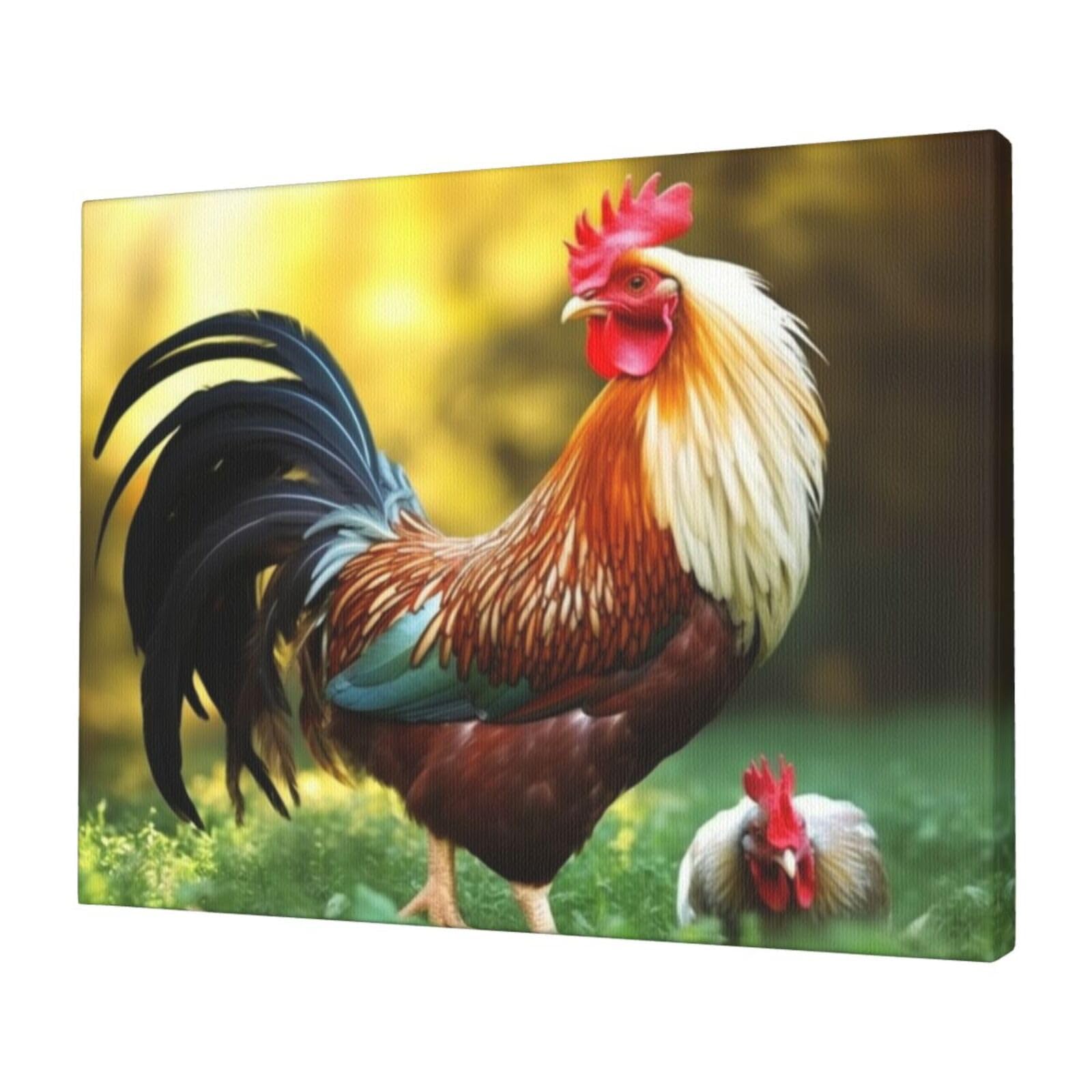 KLOPH Beautiful Rooster Hen Canvas Wall Art for Living Room 12"x16" Modern Artwork Painting for Bathroom Hanging Canvas Prints Aesthetic Wallart for Bedroom Kitchen Office Wall Decor