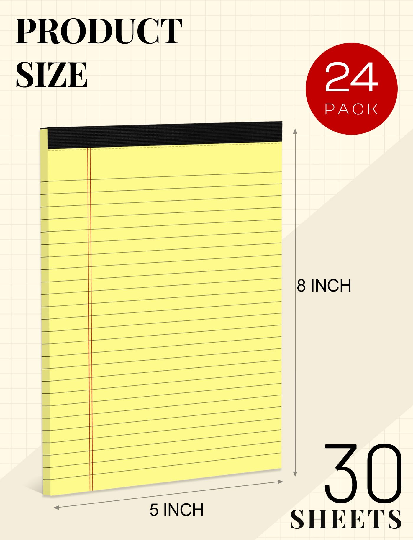 24 Stück kleine Notizblöcke, 12,7 x 20,3 cm, gelbe Notizblöcke, 12,7 x 20,3 cm, linierte Notizblöcke mit 30 Blatt pro Block
