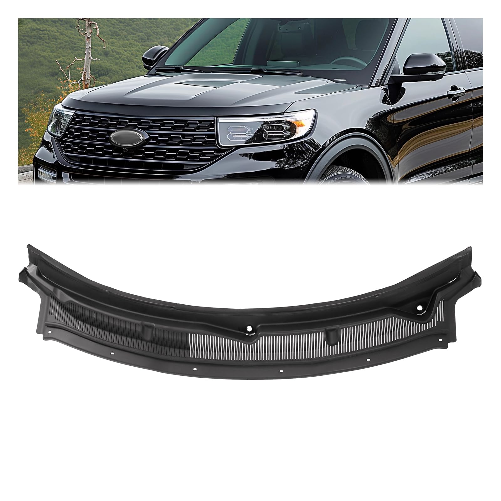 JMTAAT Windshield Wiper Cowl Panel Grille Compatible with 2011-2019 Ford Explorer & 2013-2019 Ford Police Interceptor Utility Replacement for BB5Z-78022A68-AA Air Inlet Window Cover Unfinished Plastic