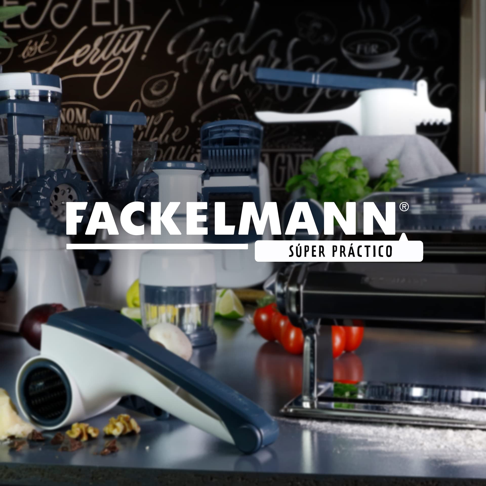 FACKELMANN Mandolina de Cocina Regulable Profesional con salvadedos en plástico y acero inoxidable de admirables calidades, azul e inox, 6ud.
