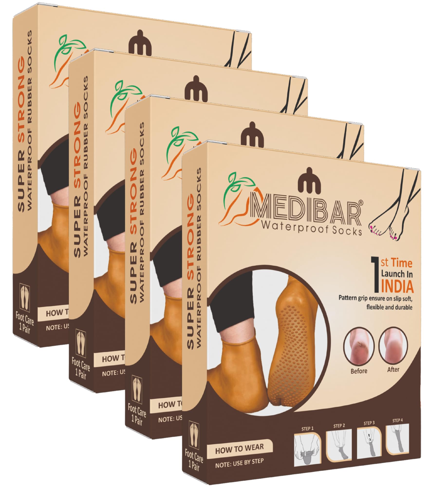 MEDIBAR Moisturising Silicon Heel Peny Socks with Anti-Heel Full Length Waterproof Rubber Socks for Pain Relief and Foot Care Protection for Men and Women - (Size-Small)(5-6) Brown Pack of 4 (B0CJCMH359) Amazon Price History, Amazon Price Tracker