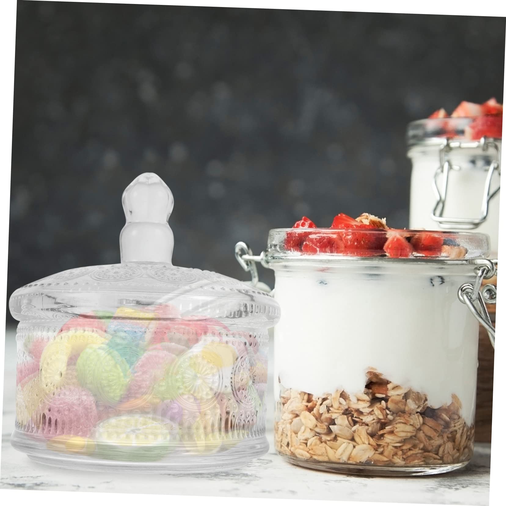 SOLUSTRE Barattolo di Vetro con Coperchio Contenitore Decorativo per Caramelle e Snack Barattolo Trasparente per Conservazione Alimenti per Uso Domestico e Ufficio