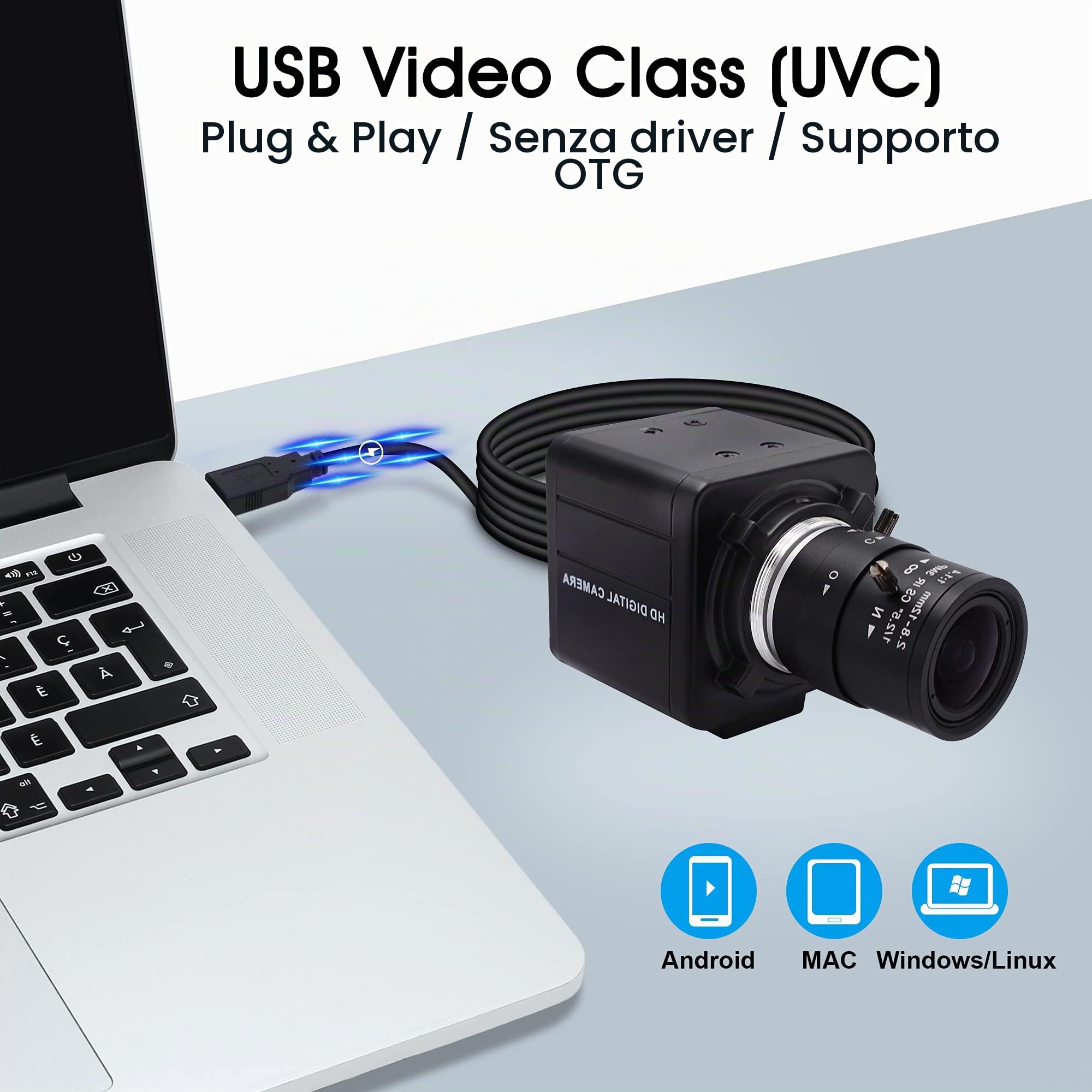 Svpro Webcam 1080P Full HD USB Camera con obiettivo zoom ottico 2.8-12 mm, messa a fuoco manuale formato H.264, caricamento rapido per video streaming, 0.01lux Low Light Camera con sensore IMX322