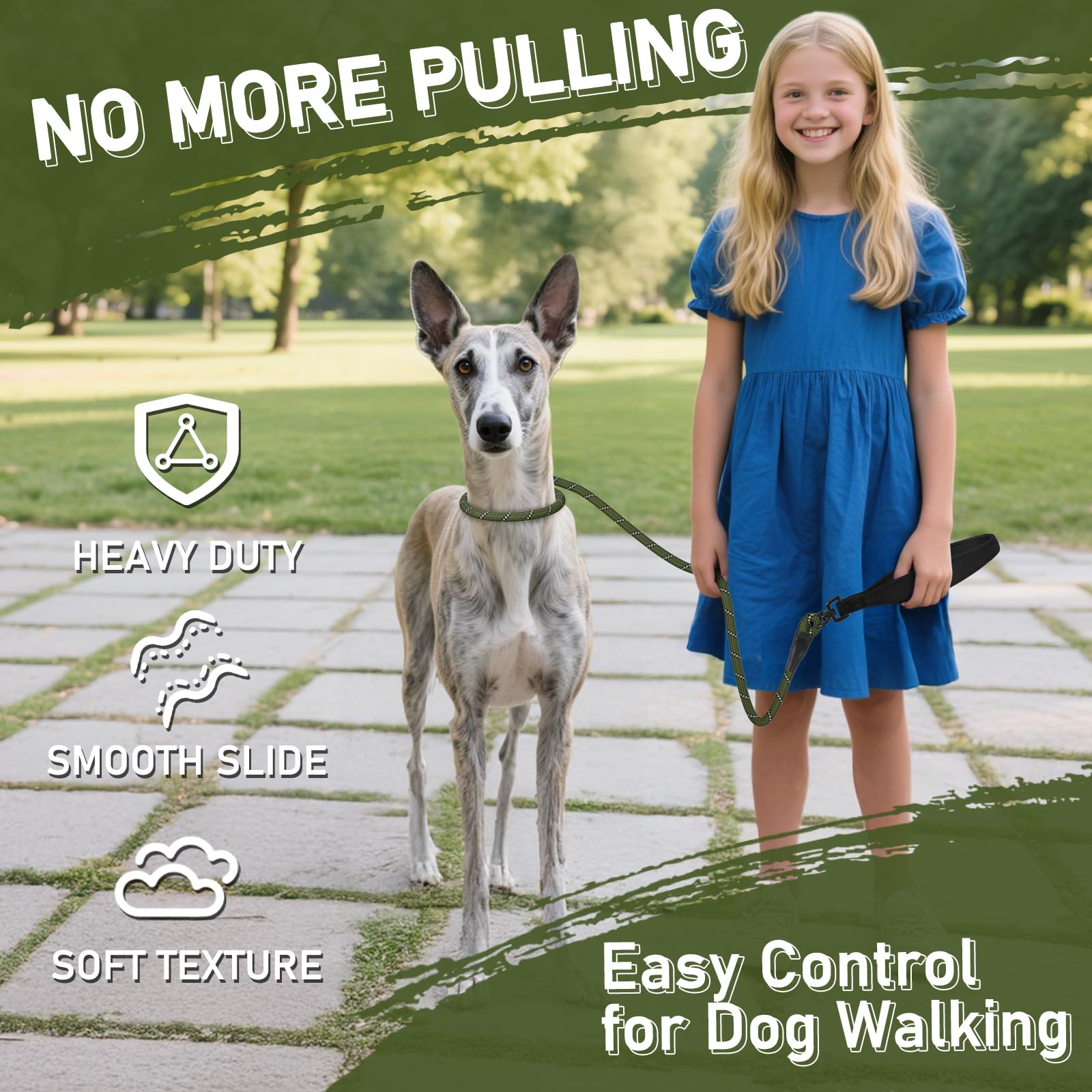 Kdsvakd Slip Lead for Dogs Anti Pull Dog Training Leads with 360° Comfortable Padded Handle and Collar Attachment - Image 2