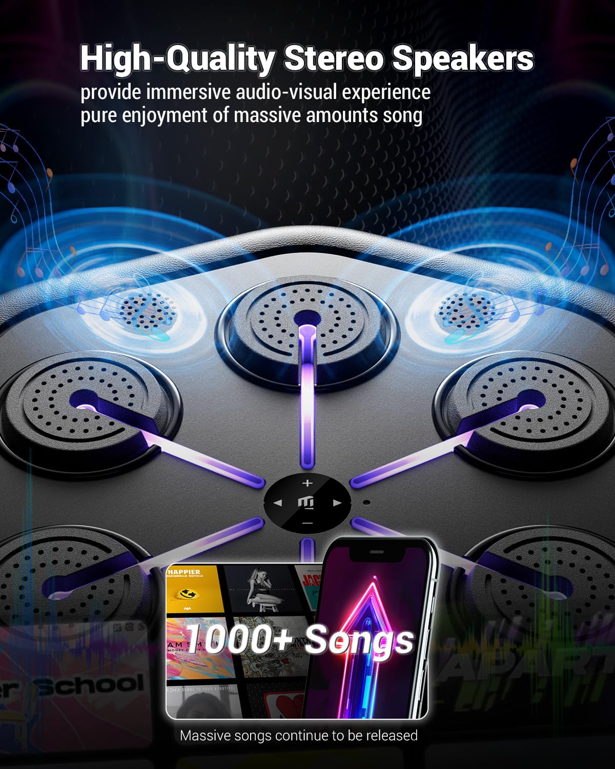 Music Boxing Machine M4, Smart Music Punching Machine with Custom Running Lights, Stereo Sound and APP Control, Wall Mount Boxing Machine for Adults - Home Office Gym Workout Equipment Black