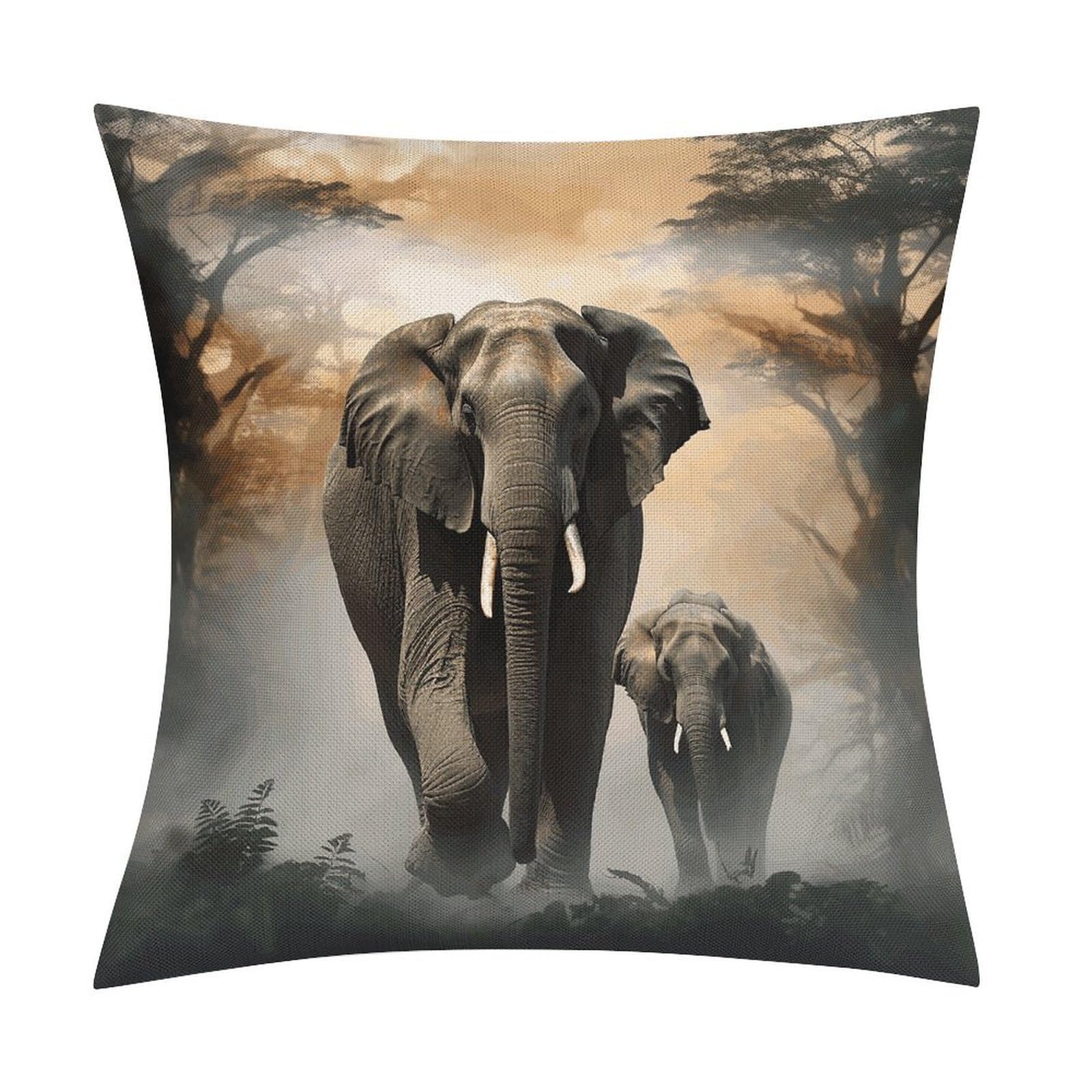 Fodpand Style Elephant In The Fog Pillow Covers 18X18 Inch, Pillow Cases Boho Farmhouse, Throw Pillow Covers For Couch Sofa Bed Spring Home Decor