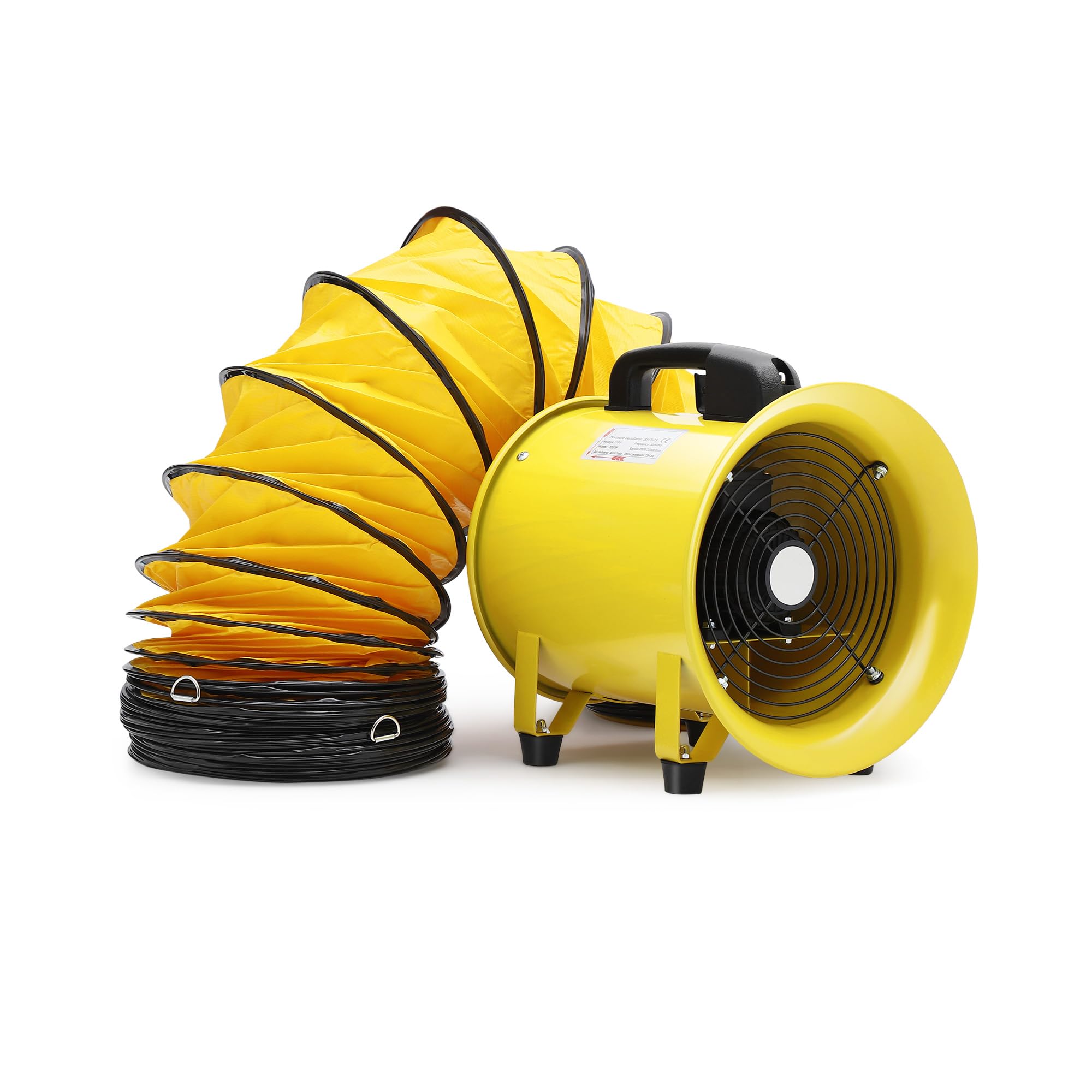 PULLAFUN Utility Blower/Exhaust Fan,8 Inches Exhaust Fan with 33 FT Duct Hose,195W 1070 CFM Heavy Duty Blower,Industrial Ventilator for Exhausting & Ventilating at Home and Job Site,Yellow
