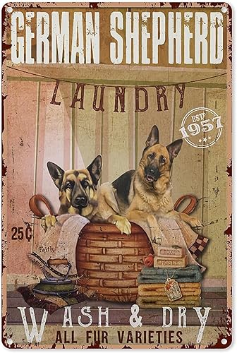 Mocozim Arte de pared de lavanderĂa de pastor alemán grande de la compañĂa de lavanderĂa Wash & Dry All Fur Varieties - Letrero de hojalata para Mocozim Arte de pared de lavanderĂa de pastor alemán grande de la compañĂa de lavanderĂa Wash & Dry All Fur Varieties - Letrero de hojalata para