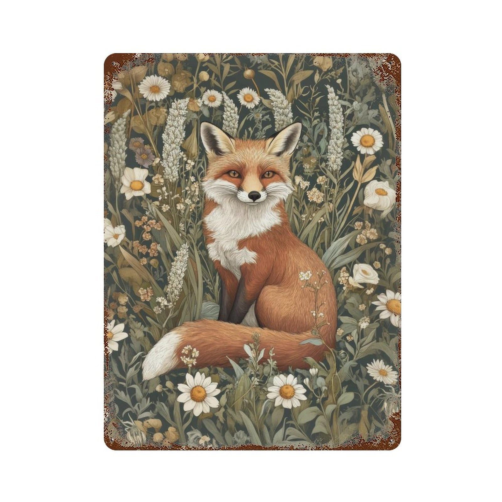 William Morris Fox Resting Cottagecore Decor Arts And Crafts Wildlife Illustration Botanical Vintage Nature Wall Decor Art Metal Tin Poster Modern Home Decor Art Home Bar Shop Decorations Vintage Sig