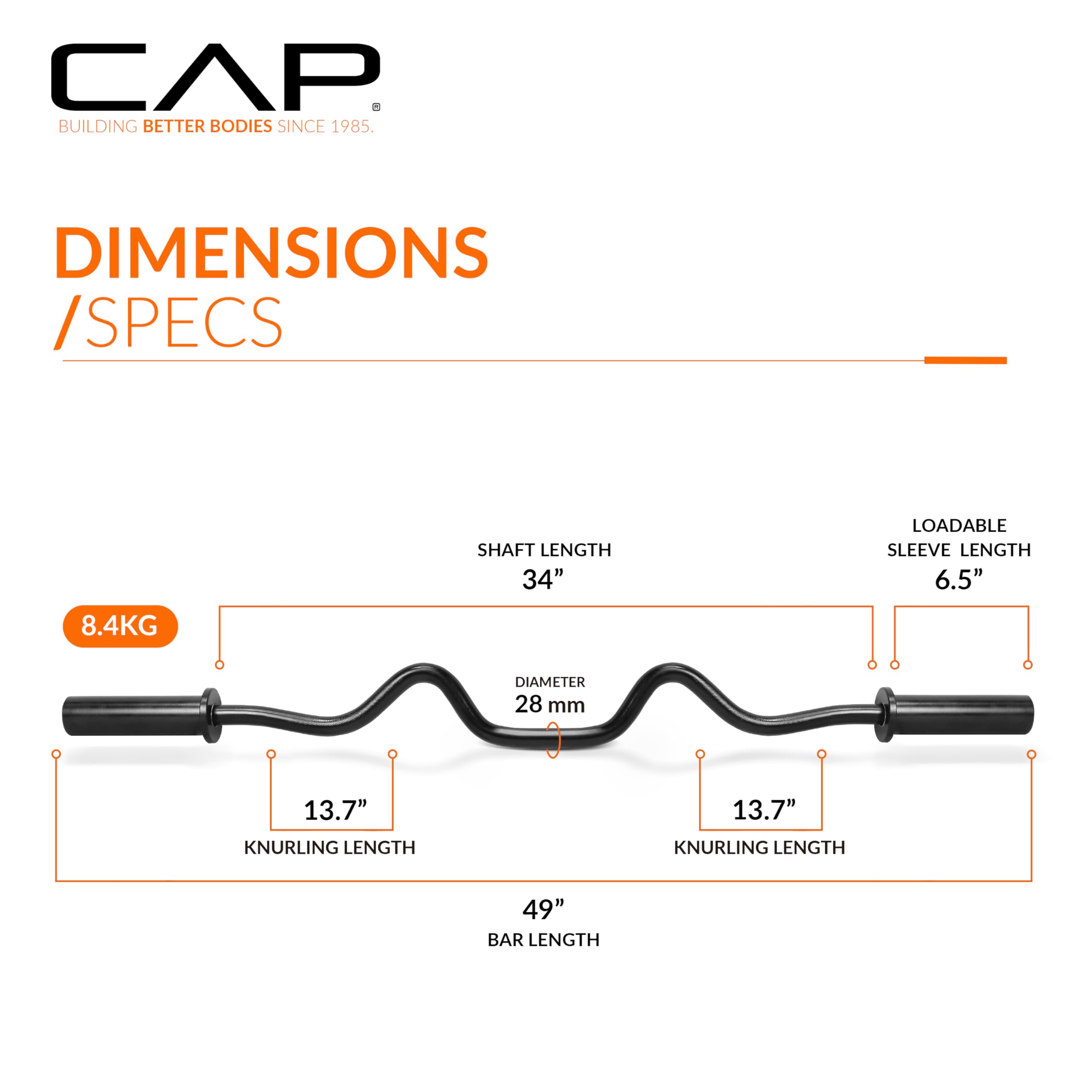 CAP Solid Olympic Super Curl Bar, bujes de bronce, negro