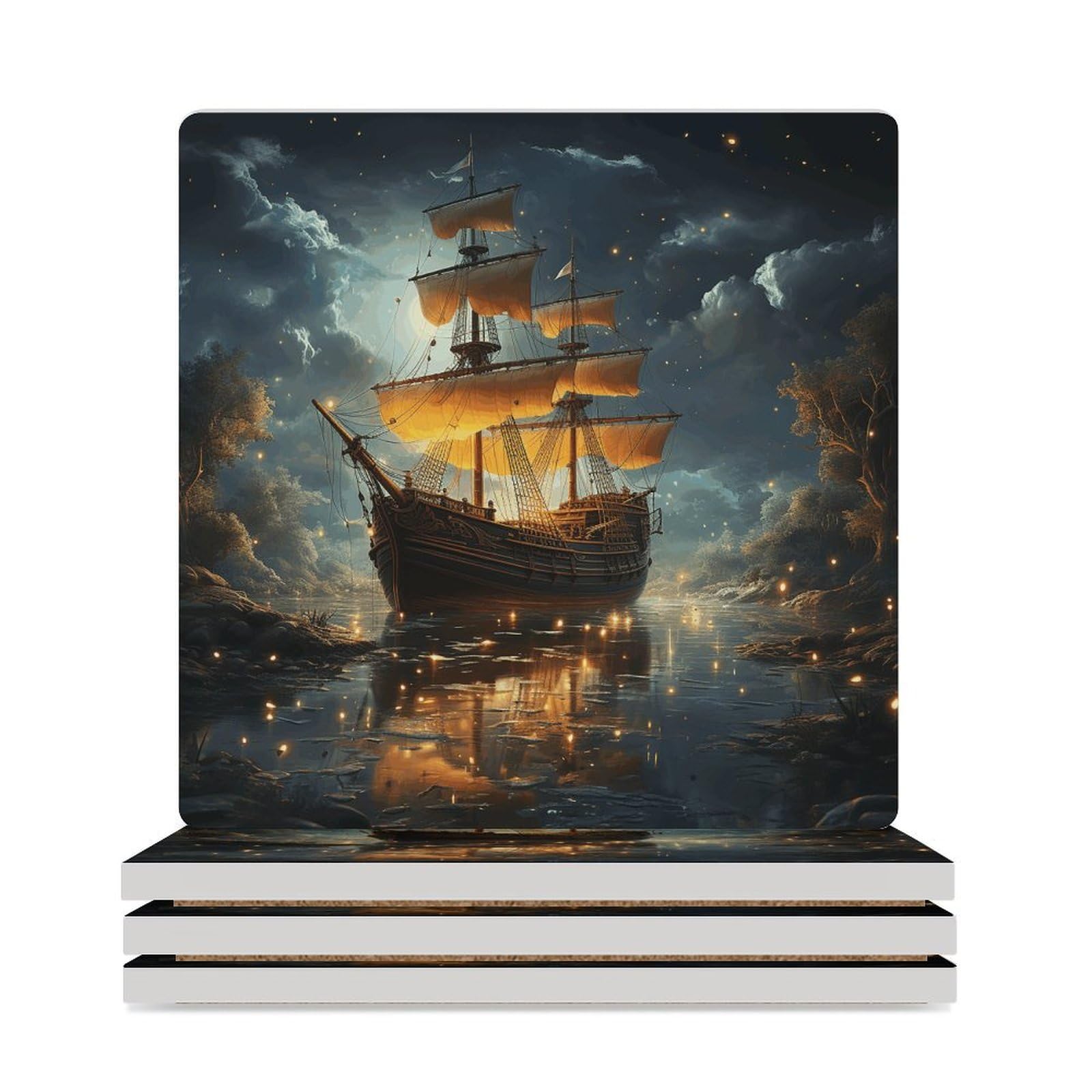 Dessous de verre réutilisable motif bateau pour apéritif sur table basse