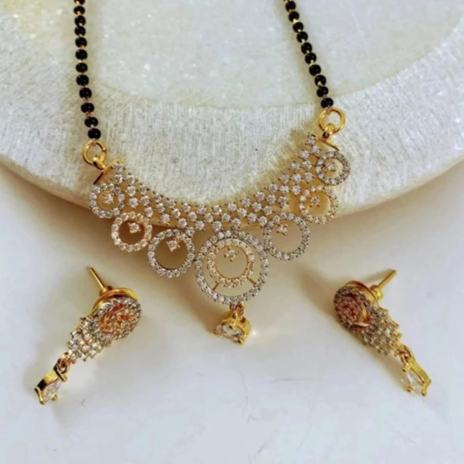 LOVENSPIRE Mangalsutra for Women with Earring Set – Black Bead Chain Necklace for Indian Bridal Jewelry Chain with Pendant, Traditional Wedding Gift