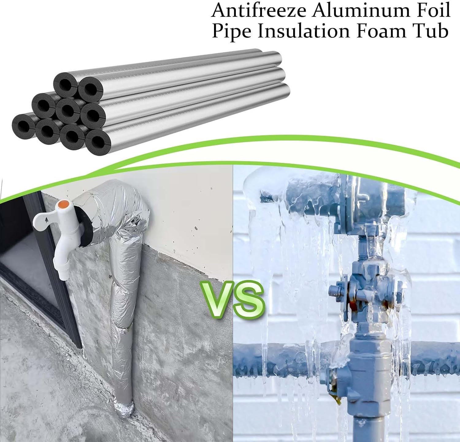 Self Adhesive Foam Pipe Insulation，with Aluminum Foil，for Winter Irrigation，Insulation Foam Tubing，for Outdoor Winter Irrigation Hot Cold Water Pipe(ID89mmxT20mmx0.95m)