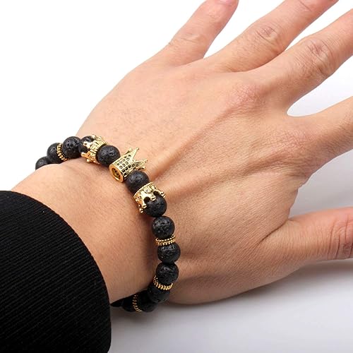 Miniatura 3 de Gvusmil - Brazalete de cuentas con corona imperial lujosa de rey y su reina para parejas, dije de regalo de joyería de Navidad para hombre y mujer