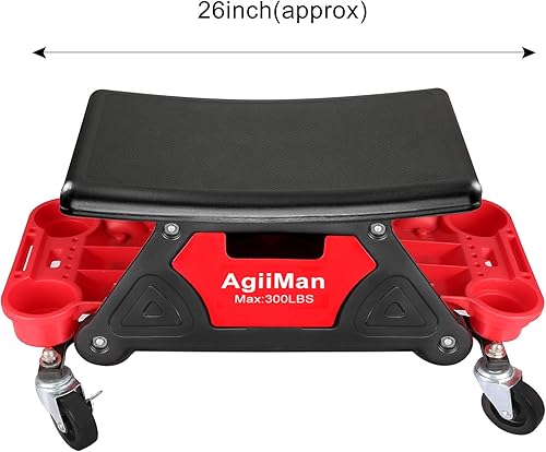 Miniatura 2 de AgiiMan Taburete mecánico  Taburete rodante detallado de garaje con ruedas, bandeja de herramientas de reparación de silla de asiento enrollable, 2