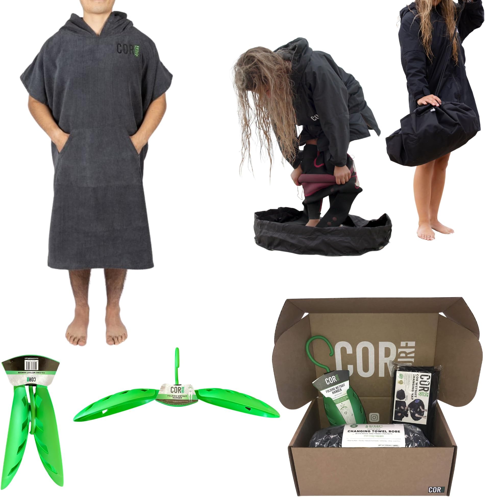 COR Surf Wetsuit Combo Gift Box | Wetsuit Changing Towel Robe | Wetsuit Changing Mat & Folding Wetsuit Hanger Bundle
