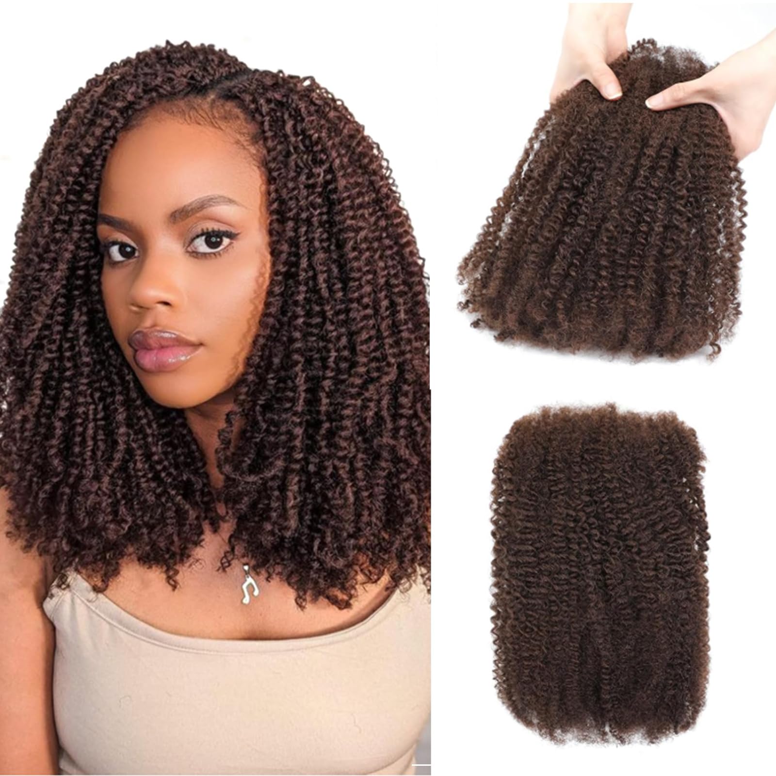 Geogroket Afro Kinkys Bulk Human Hair for Permanent Micro Locs/Twists/Braids/Repair No Short Hair Medium Brown 4C Afro Kinky Curly Bulk Human Hair 16