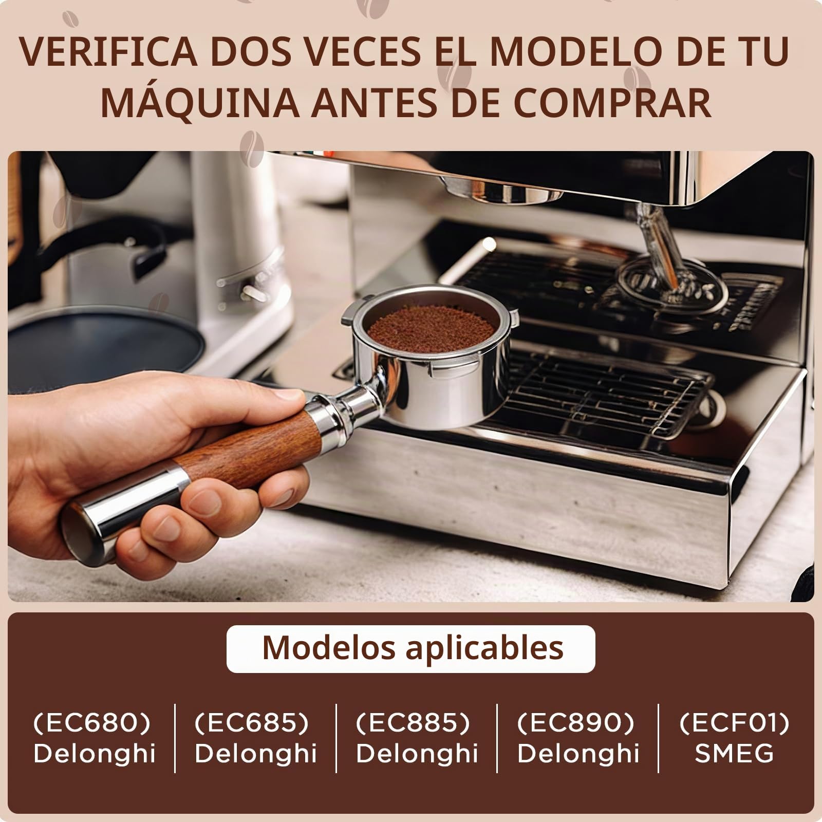 Cozary Portafiltro Sin Fondo de 51 mm,con 3 Orejas y Mango de Madera, Reutilizables, para DeLonghi EC680/EC685/EC885/EC890,para su uso en Hogares,Cafeterías y Restaurantes de Estilo Occidental