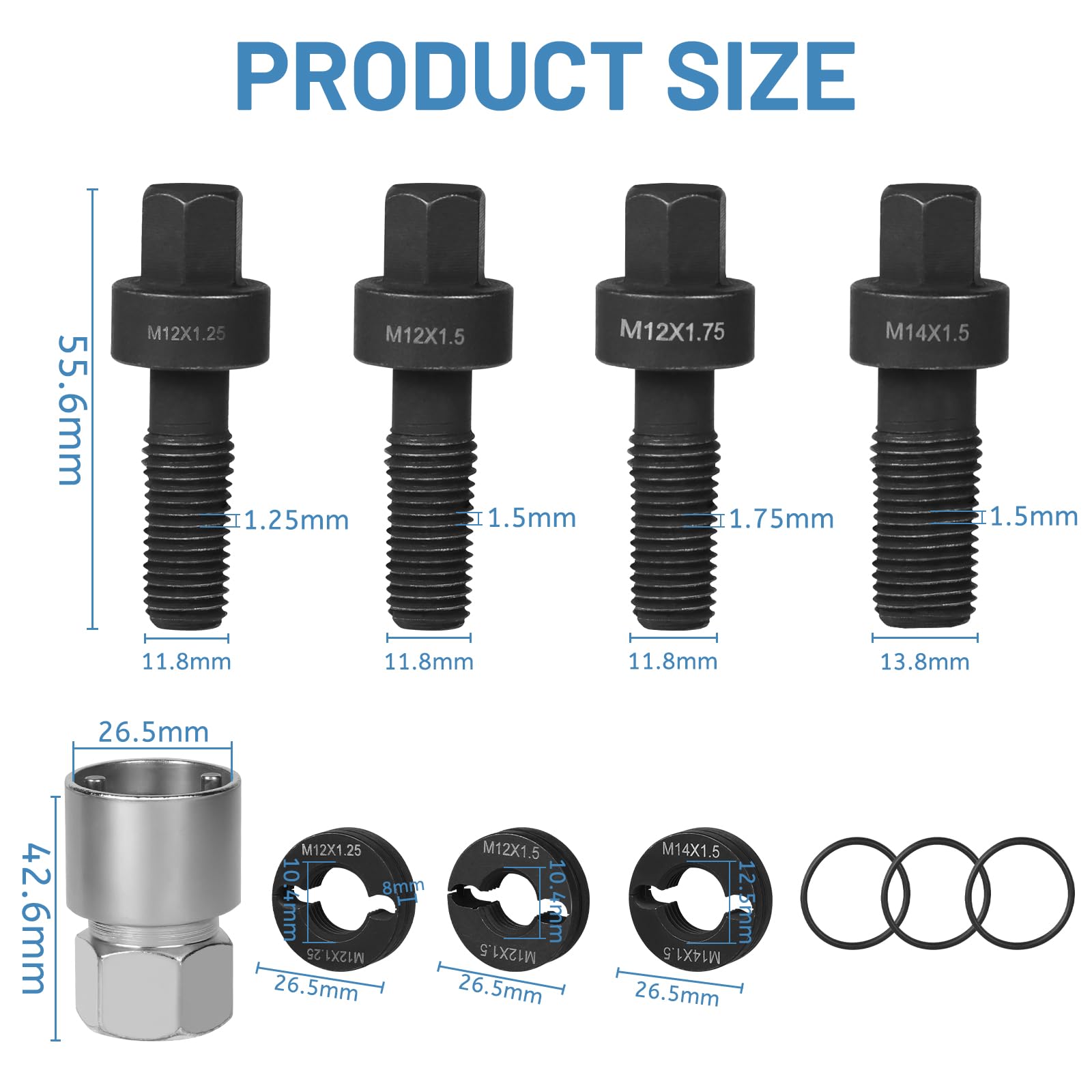 lalago 8 Piezas Juego de Reparación de Roscas, Cortador de Roscas para Pernos y Tuercas de Rueda, Herramienta para Tornillos de Rueda para Pernos de la Rueda y Tuercas de Rueda M12 M14