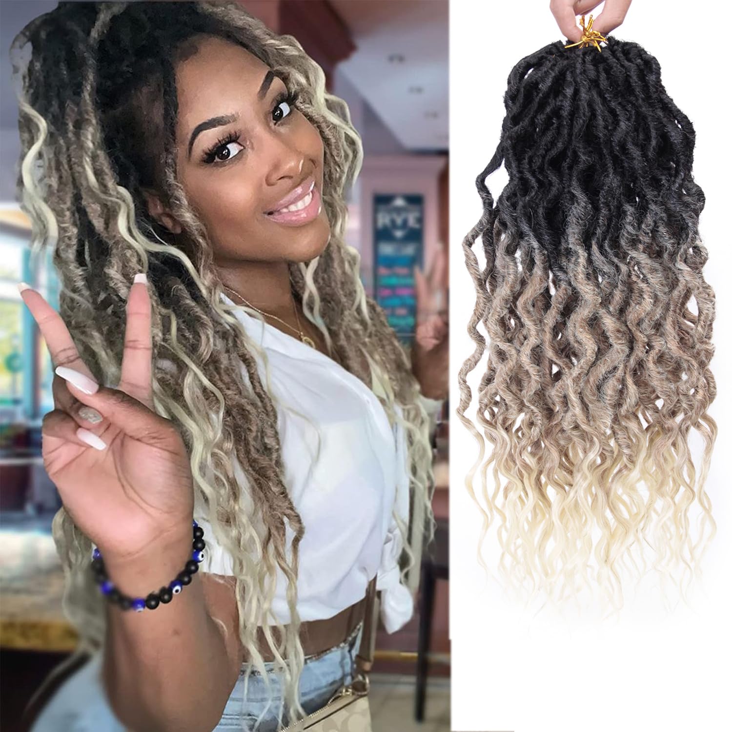 Faux Locs Crochet Hair For Women Soft Locs 18 Inch Goddess Crochet Hair Curly Ends Dreadlocks Boho Style Synthetic Braiding Hair Extensions