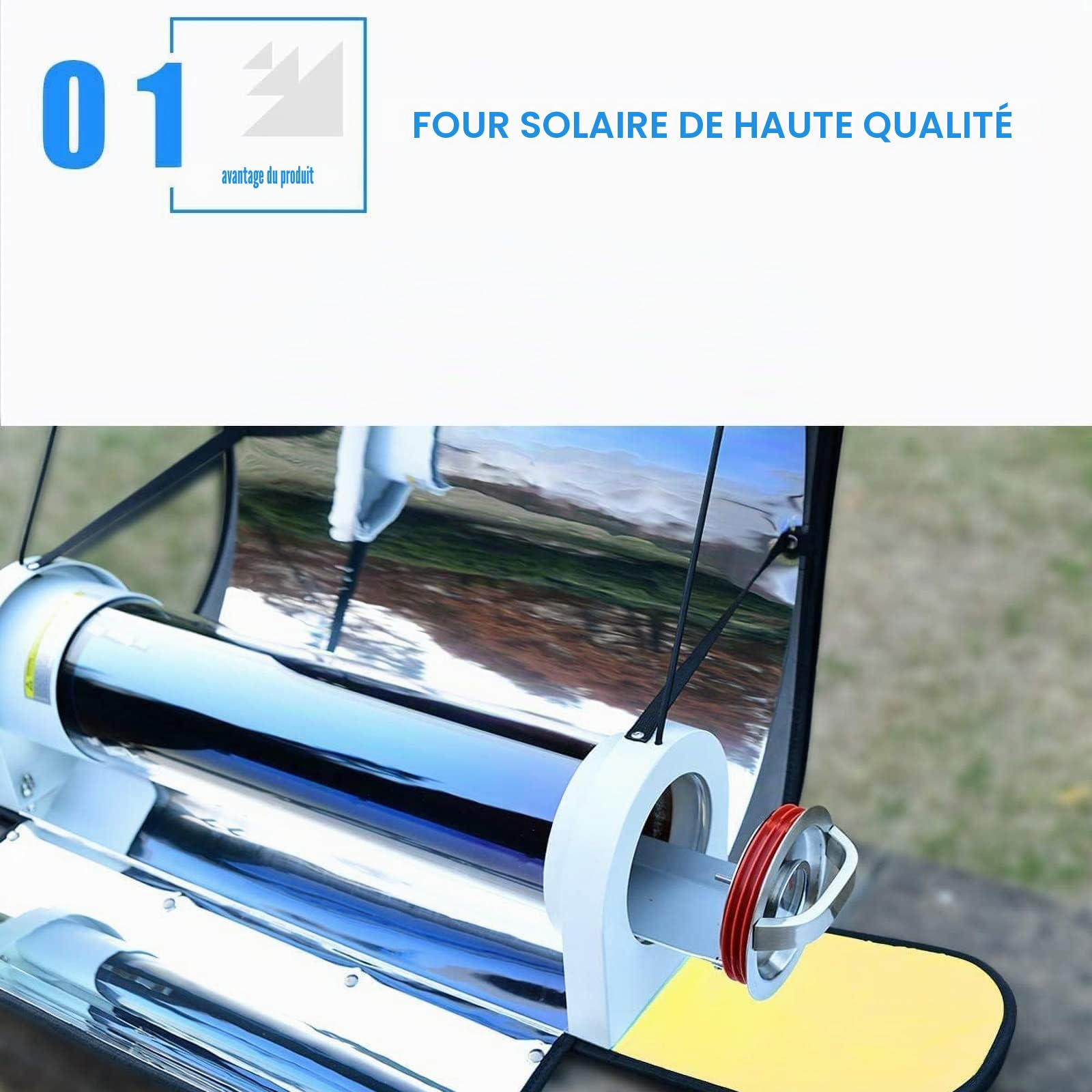Barbecue portable Grill BBQ Cuisinière BBQ solaire, Four solaire portable Four-4,5L Grande capacité Cuisinière solaire Four d'extérieur Réchaud de camping avec thermomètre pour 2-3 personnes Randonnée
