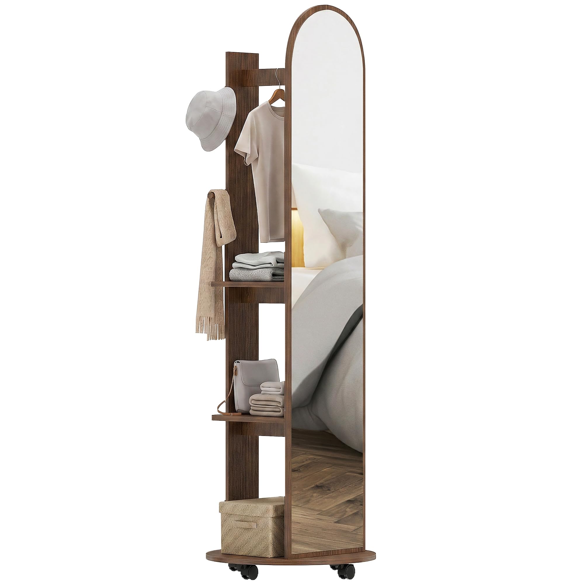 HOMCOM - Full Length Mirror - With Wheels - Brown