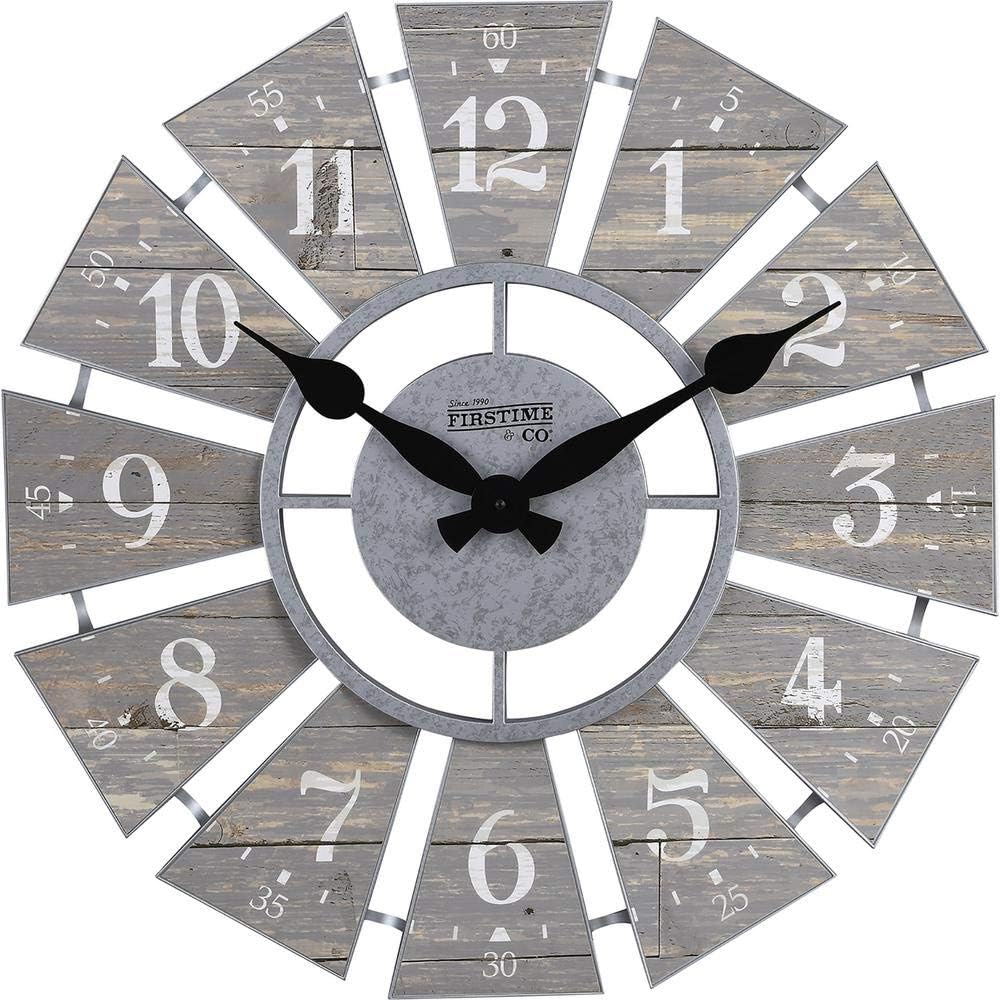 FirsTime& Co. Gray Numeral Windmill Wall Clock, Large Vintage Decor for Living Room, Home Office, Round, Plastic, Farmhouse, 24 Inches