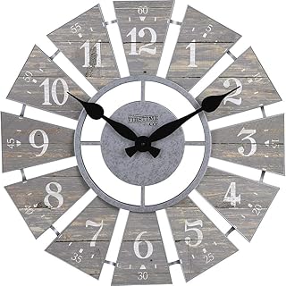 FirsTime & Co. Gray Numeral Windmill Wall Clock, Large Vintage Decor for Living Room, Home Office, Round, Plastic, Farmhou...