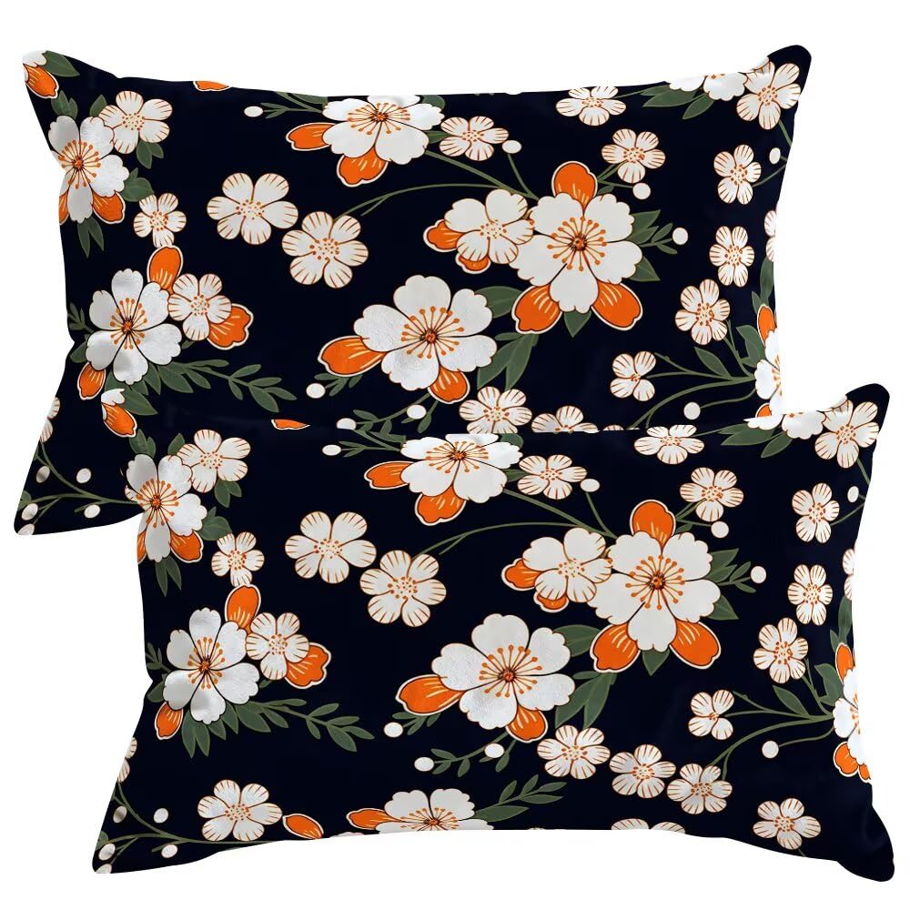 Set of 2 Velvet Cushion Covers 35x55 cm Summer Spring Cushions Covers Decorative Throw Pillow Case Flowers Sofa Pillows 14x22 Inch Cushion Cover with Invisible Zipper for Livingroom Bedroom -SC405