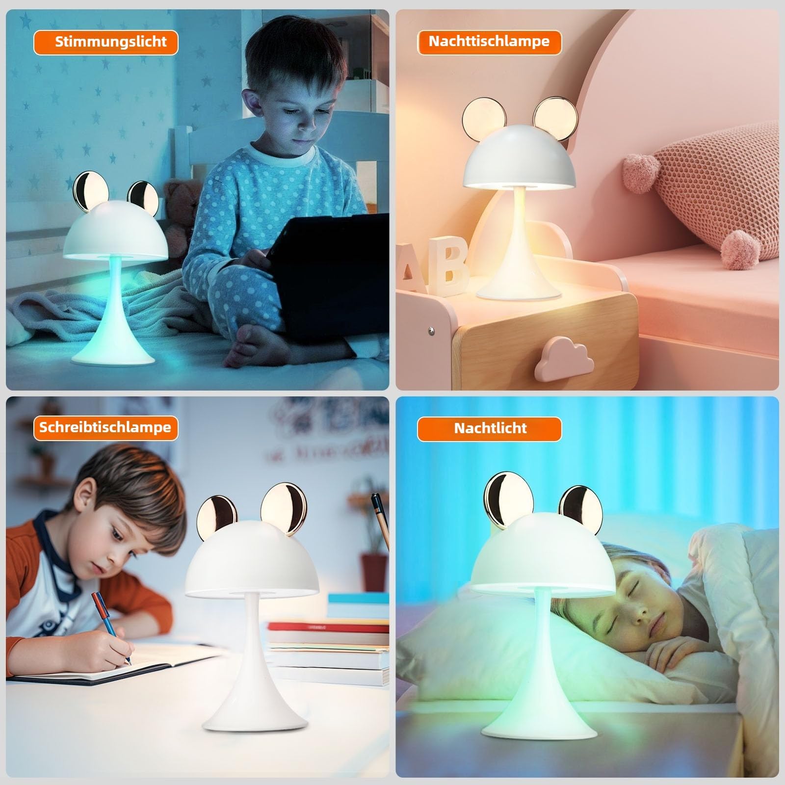 Wiederaufladbare Mausform LED Dimmbare Touch Schreibtischlampe Lesen Nachtlicht Niedliche Nachttischlampe (Gold)