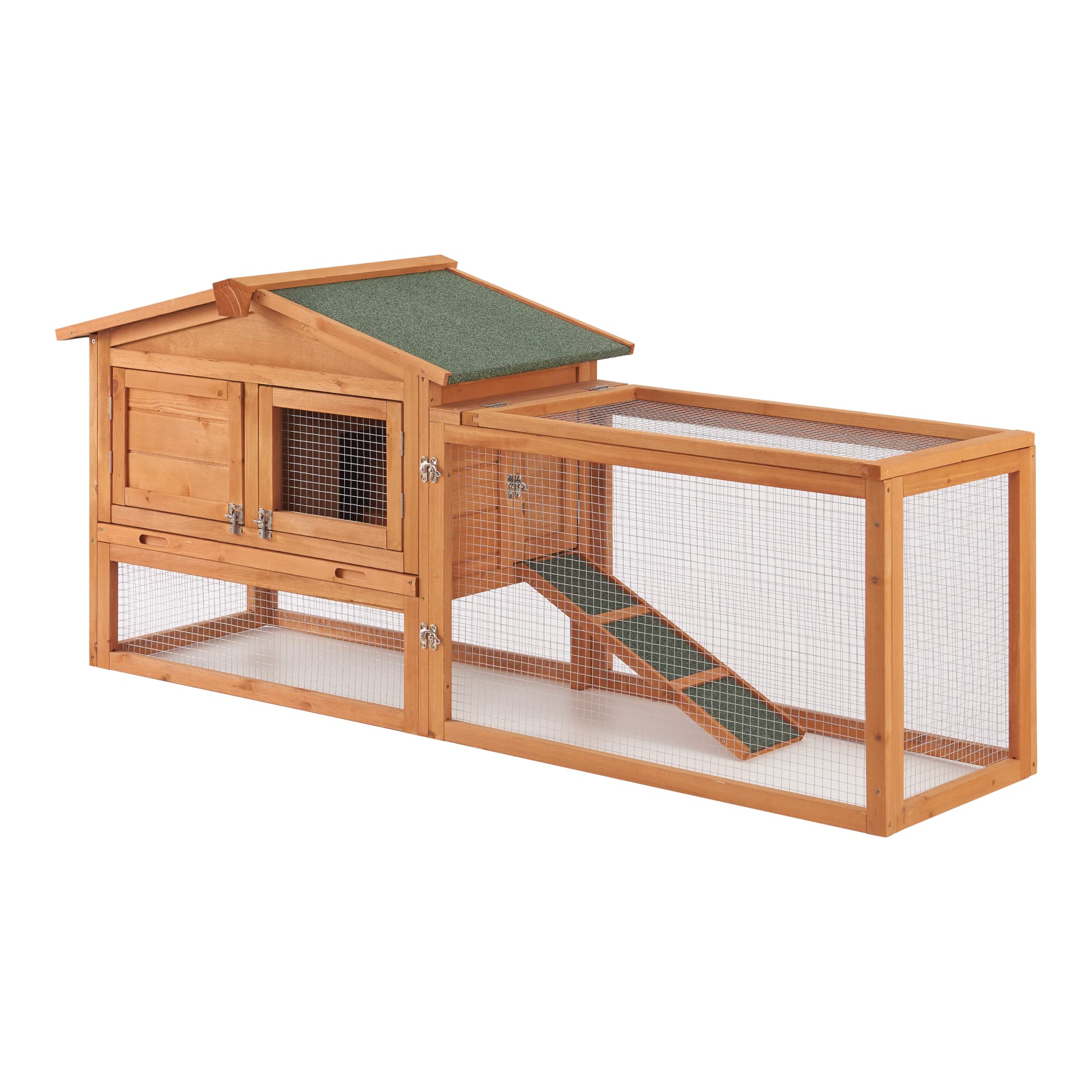 [en.casa] Conigliera (AxLxP): 68 x 156 x 52 cm Gabbia con Casetta e Rampa per Conigli, Struttura in Legno, Area Aperta Recintata, Uso Esterno
