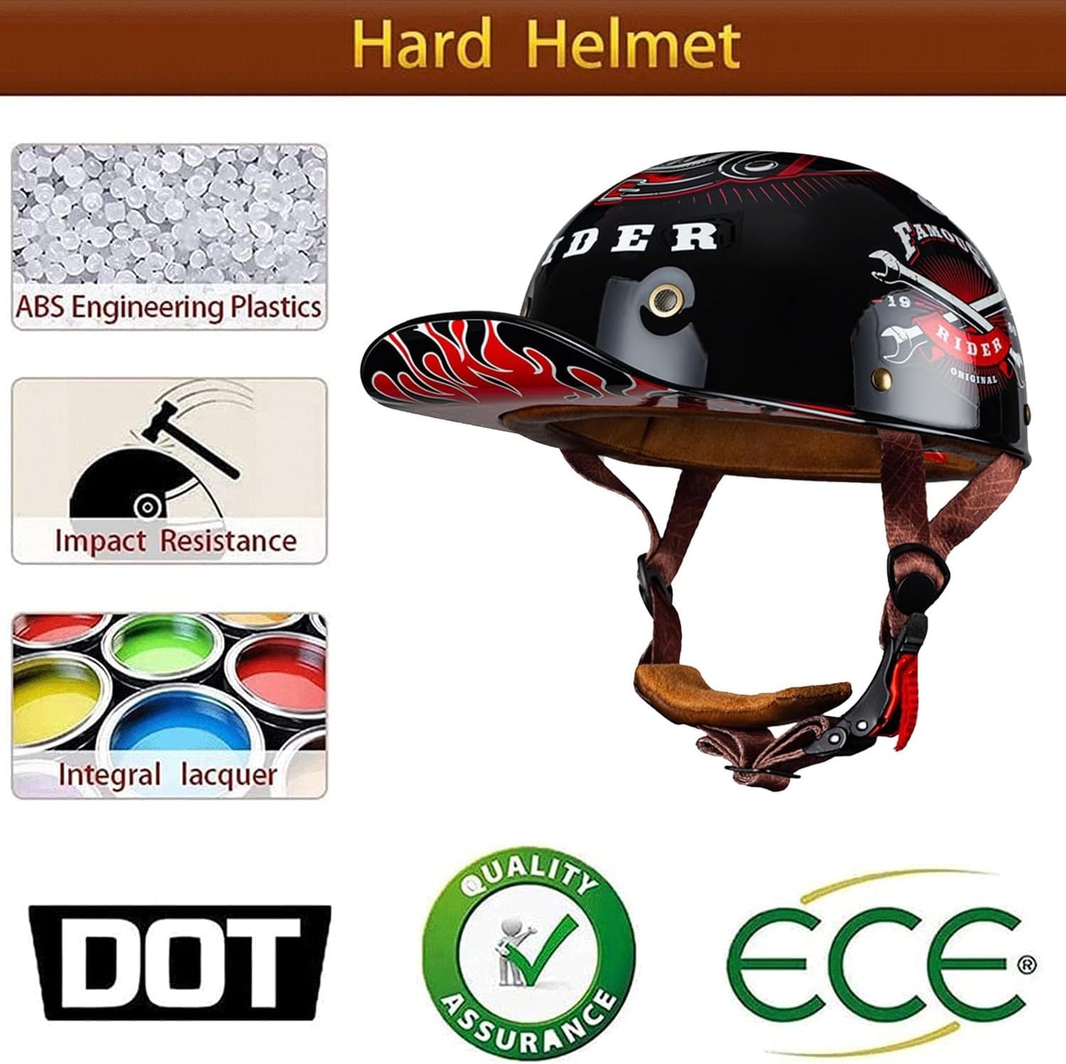 Kask motocyklowy Vintage Open Face Retro Baseball Cap Half Helmets with ECE Certification, Men Women Open Face Motorbike Helmet For Cruiser Chopper Scooter