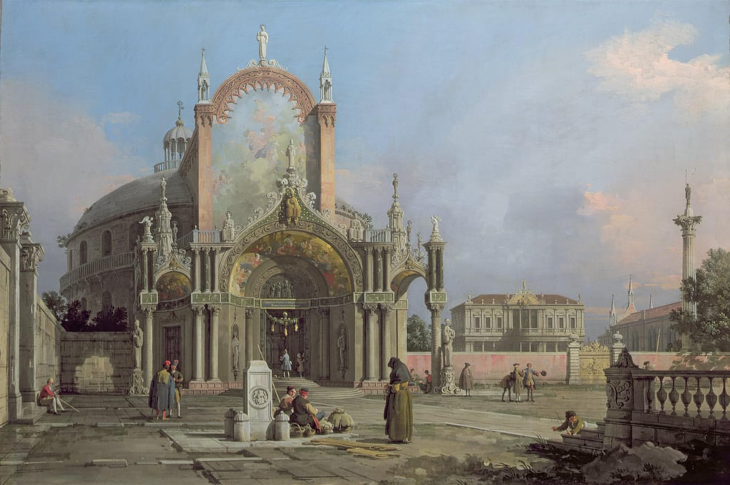 RZHRHJES Famous Painting Poster Art Canvas Print Retro Picture Capriccio of a church by Antonio Canal Poster Wall Art for Office Decor 60x90cm