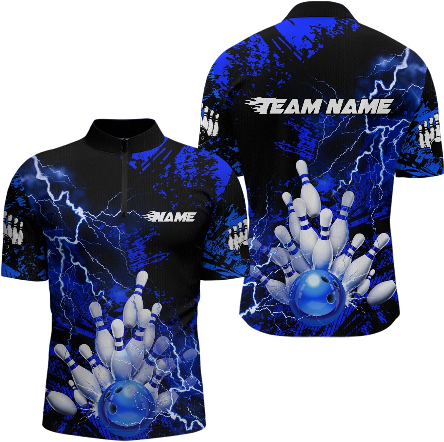 Thunder Lightning Bowling Shirt Colorful Bowling Jersey for Men Women Custom Team Name Bowling Polo & 1/4 Zip Shirts