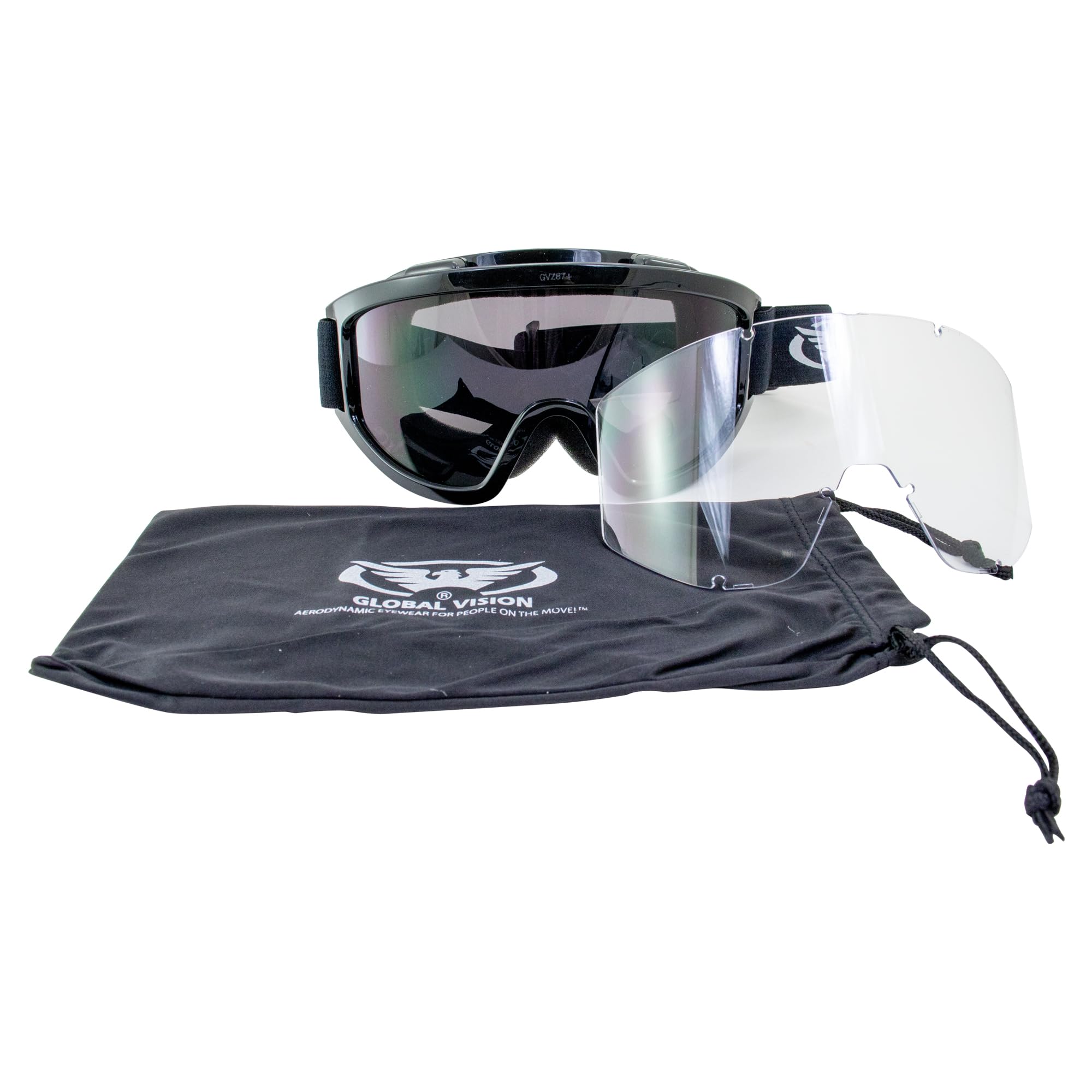 Global Vision Windshield Fit Over Glasses Motorcycle Goggle Kit with Smoke & Clear Lenses