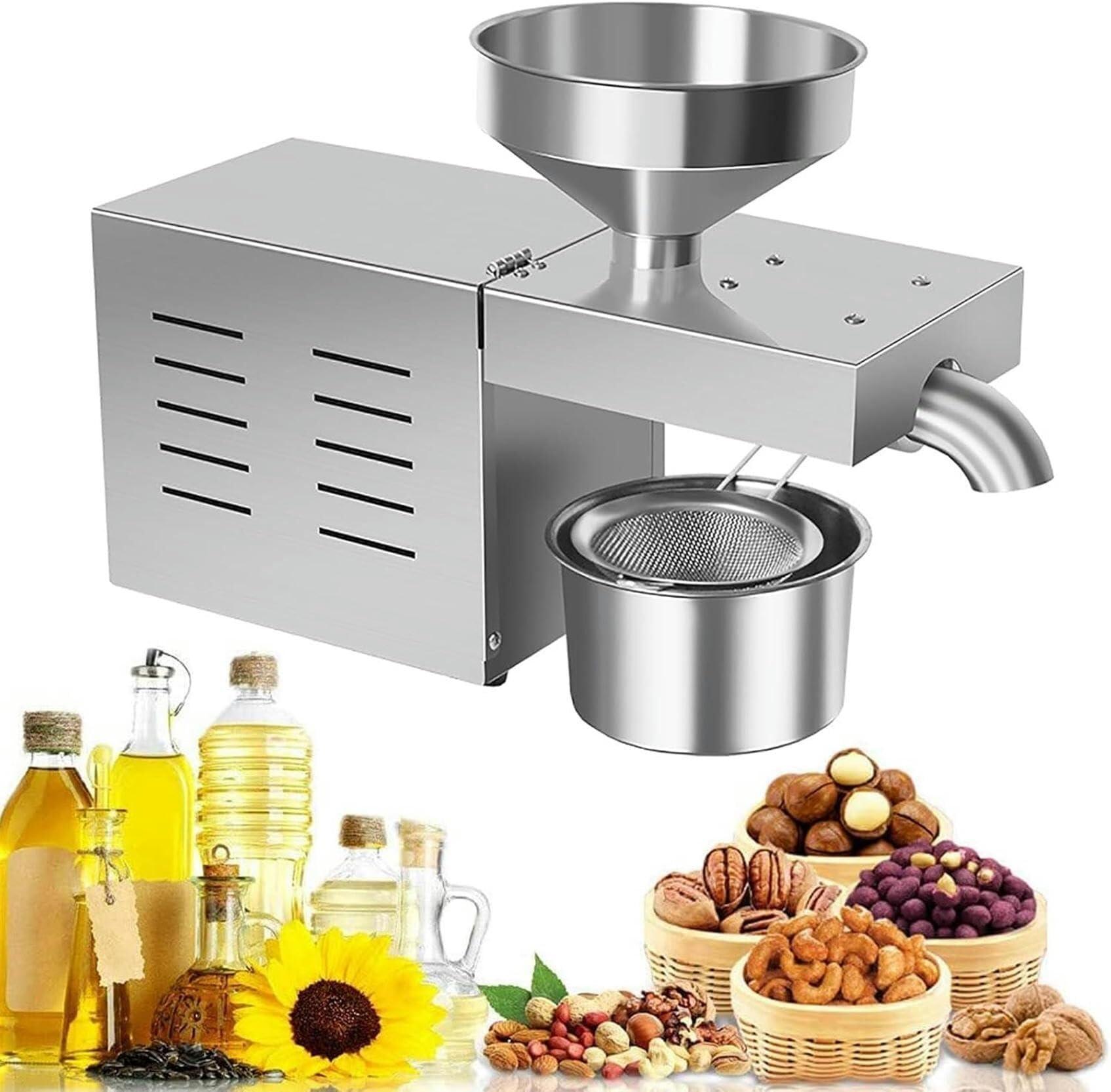 asdchZen Commercial Automatic Oil Press Machine Cold Hot Nuts Oil Expeller Stainless Steel Seed Oil Press Oil Press Extractor Thermostatic Heat