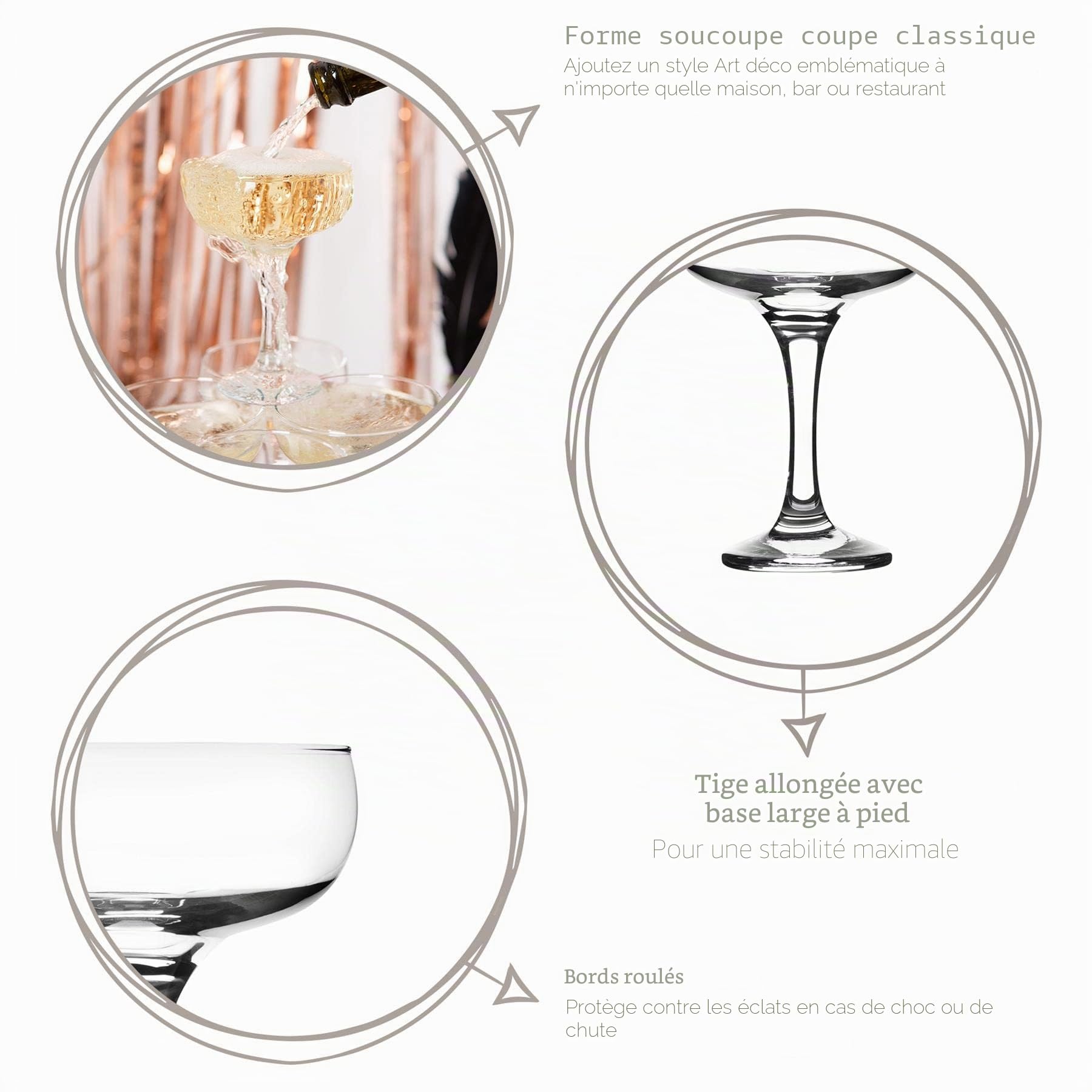Rink Drink 4 Tier Champagne Tour Set - 30 Verres - 200ml Vintage Champagne Coupe Soucoupes
