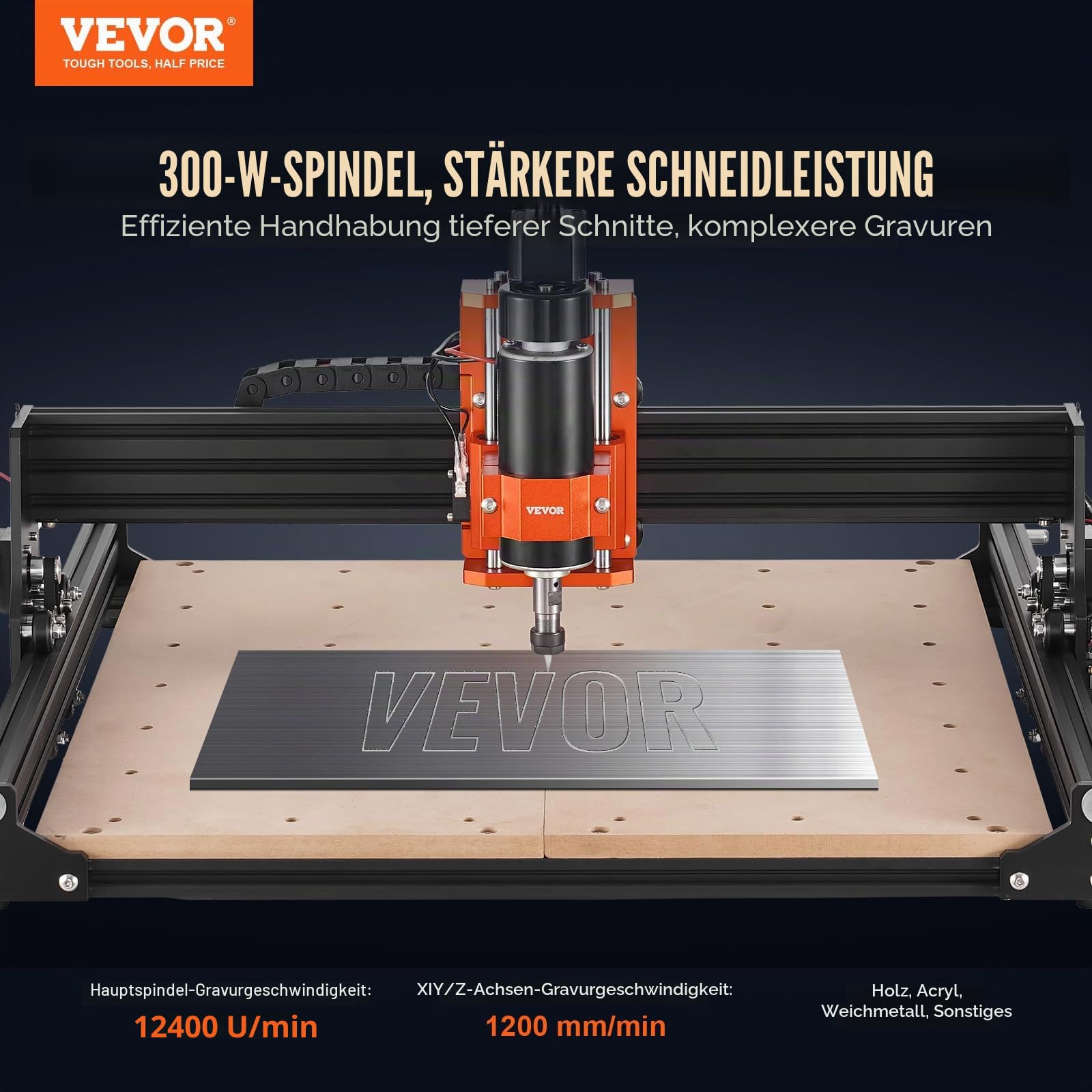 VEVOR CNC-Fräsmaschine, 300 W, Graviermaschine 3-Achsen-GRBL-Steuerung, Holzgravur-Schnitzfräsmaschinen-Kit, 400 x 400 x 60 mm Arbeitsbereich 1200 U/min für Holz, Acryl, MDF, PVC, Kunststoffschaum