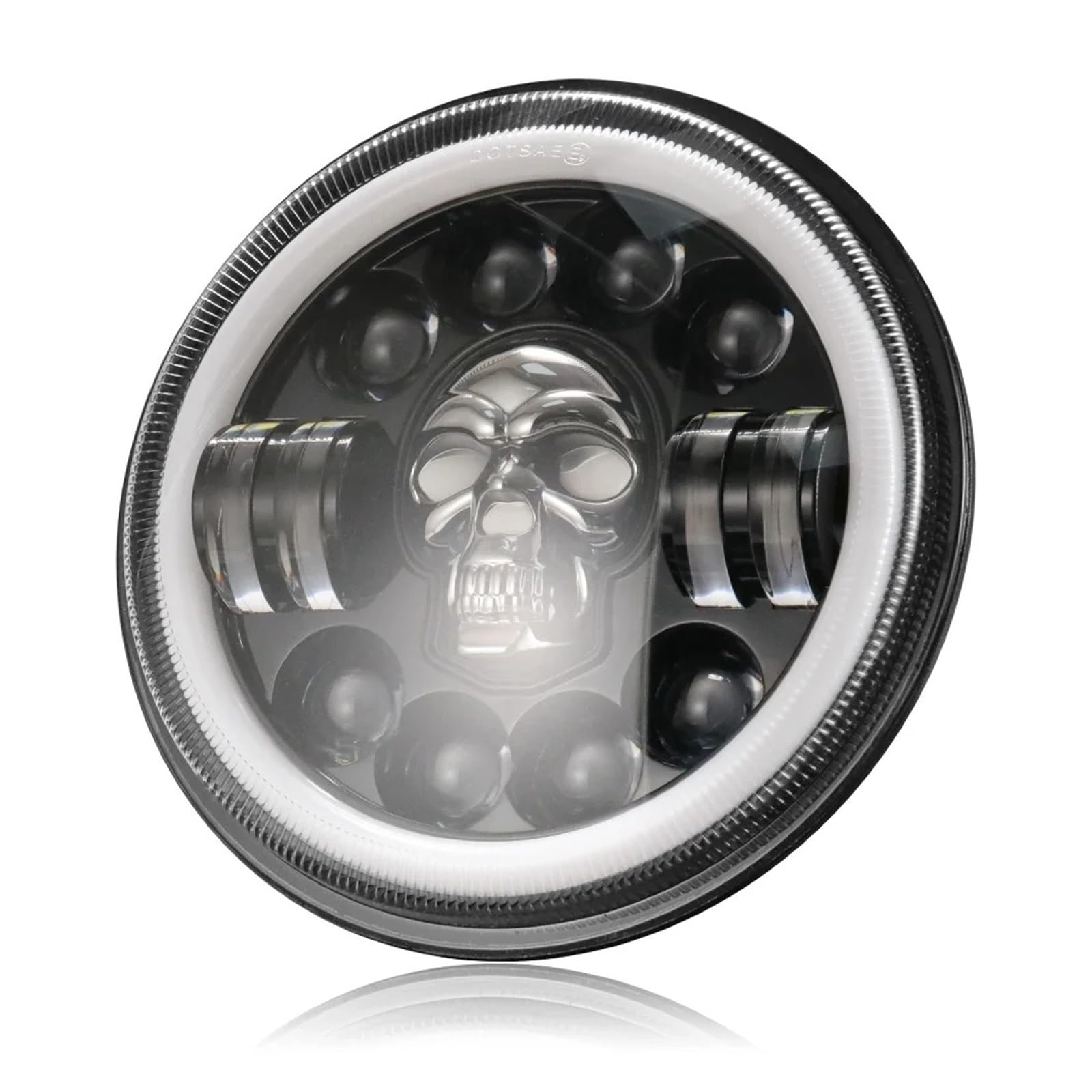 Phare moto Pour Cafe Racer Cruisers Chopper 7 Pouces Rond Crâne Phare DRL Moto Phare Scooter Tout-terrain