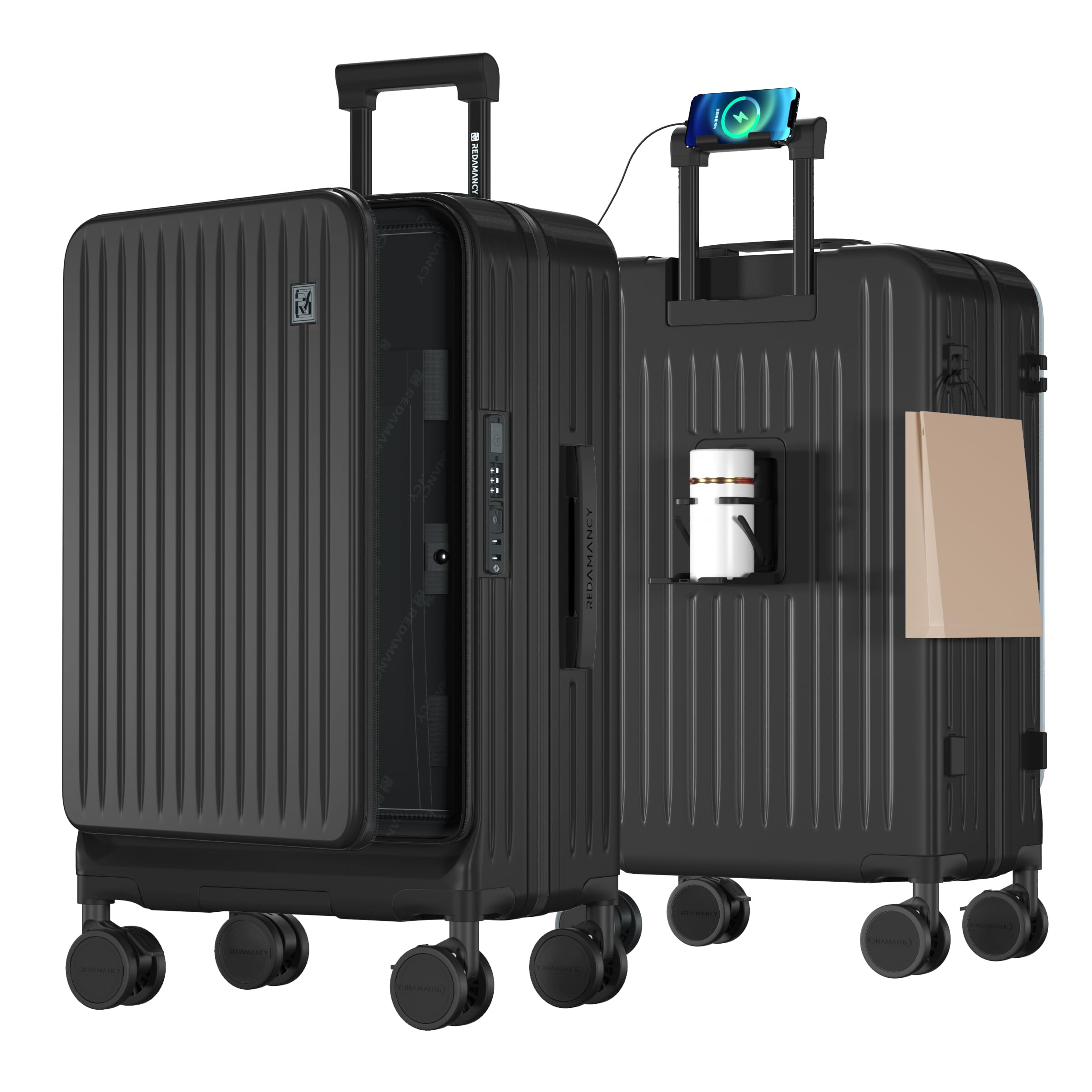 Redamancy アルミニウム キャリーケース ブラック Amazon.co.jp: Redamancy Suitcase, Carry-on Suitcase, Front Opening