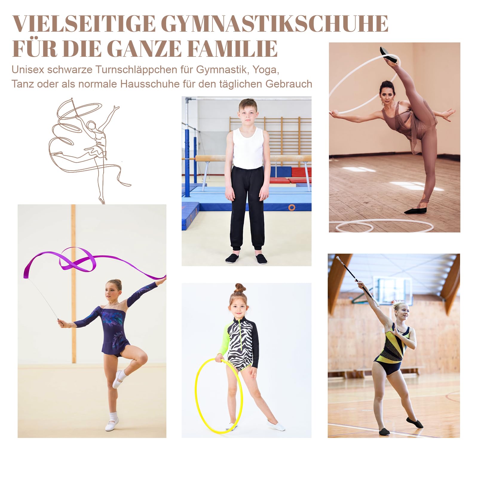 Unisex Turnschläppchen Mädchen Jungen Atmungsaktives Canves Gymnastikschuhe Damen Rindsleder Sohle Schläppchen Kinder Baumwollfutter Turnschlappen mit Breitem Gummiband Turnpatschen für Gymnastik Yoga