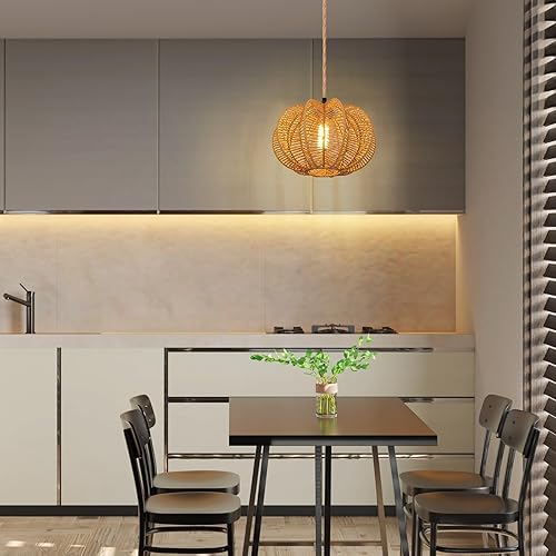 Miniatura 5 de Lámpara colgante de ratán para enchufar, con cable de enchufe, cable de cuerda de cáñamo de 15 pies, lámparas colgantes regulables que se enchufan a