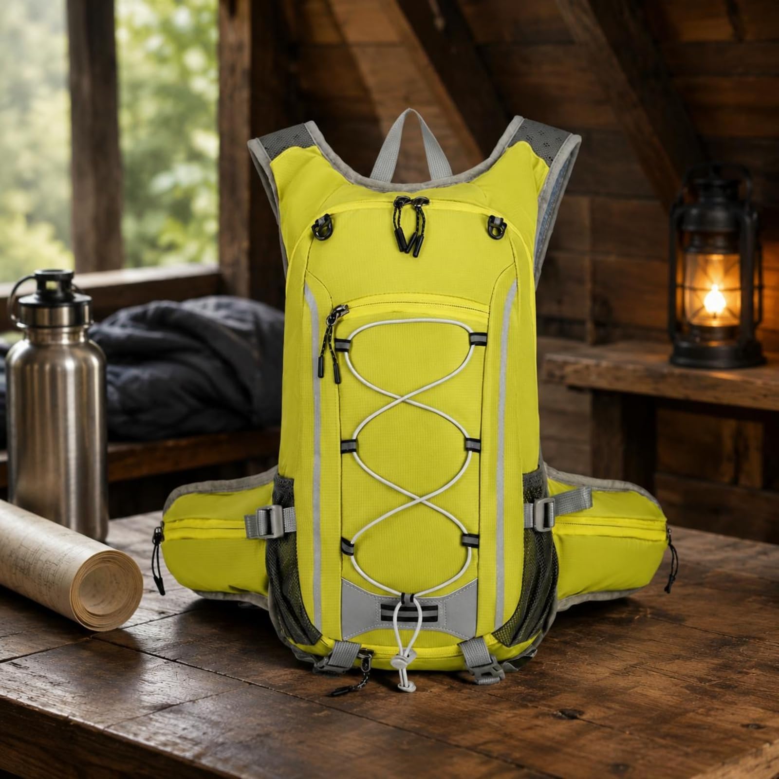Qianly Zaino da Escursionismo Zaino da Trekking Zaino da Montagna Zaino da Giorno con Schienale Traspirante E Sacca Compatta Sotto 20l Nylon E Poliestere, Nero, Nero