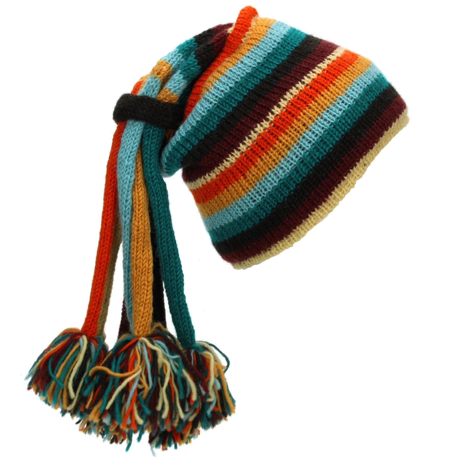 LOUDelephant Hand Knitted Beanie Fountain Tassel Hat - Stripe Retro D