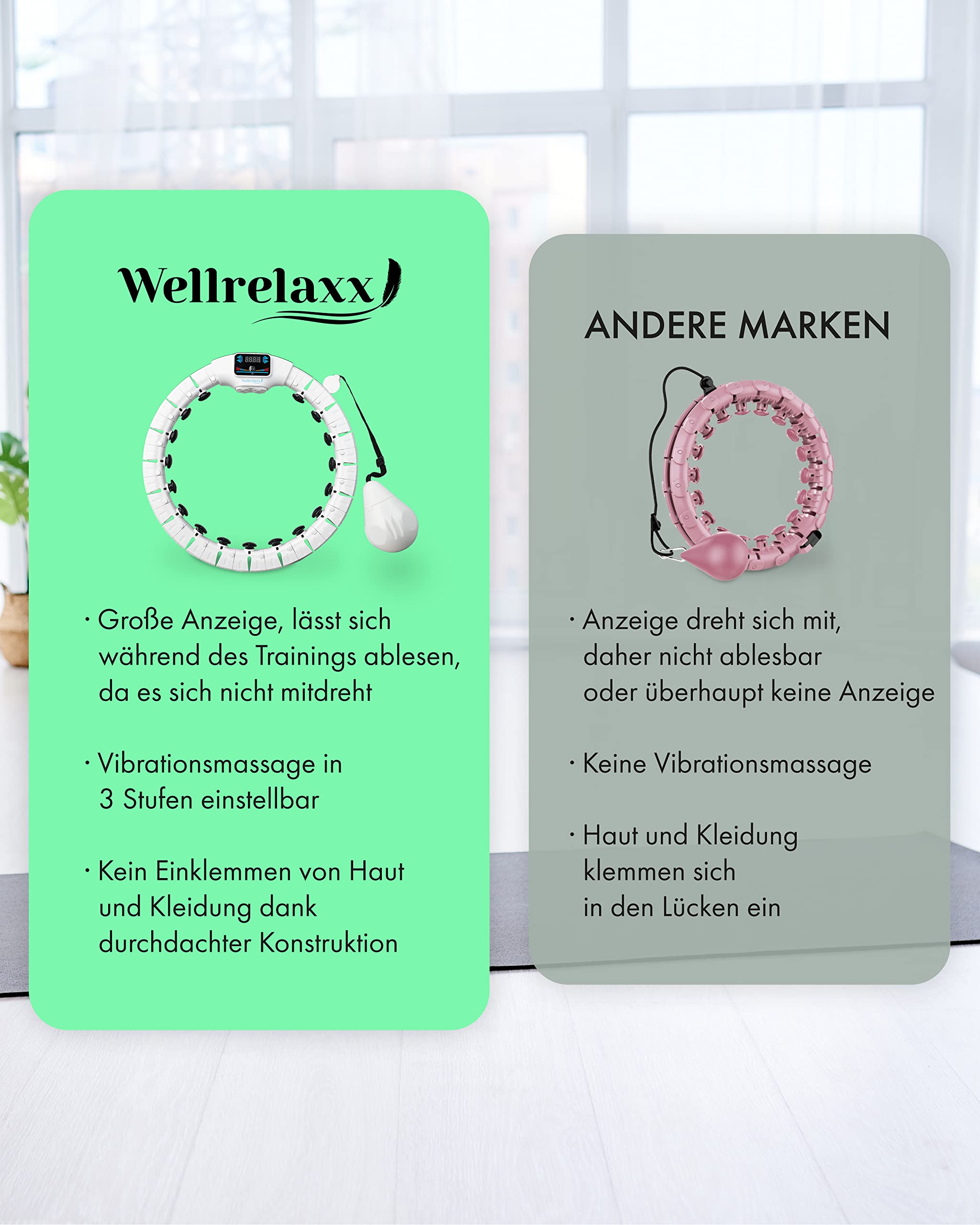 Wellrelaxx Smart Hula Hoop inklusive elektr. Massagefunktion und Zähler | Hula Hoop mit Gewicht Kugel | Hullahub Reifen zum Abnehmen | bis 113cm Umfang