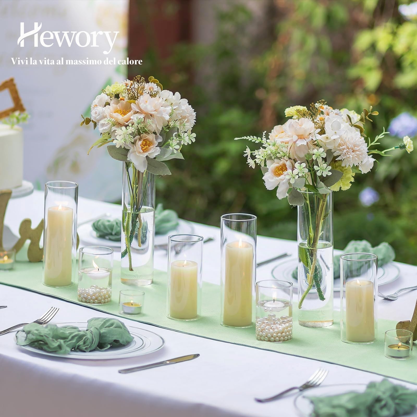 Hewory - Set di 12 vasetti in vetro con perle d'acqua, per candele, candele galleggianti, cilindri in vetro per Natale, decorazione da tavolo, per esterni, matrimoni