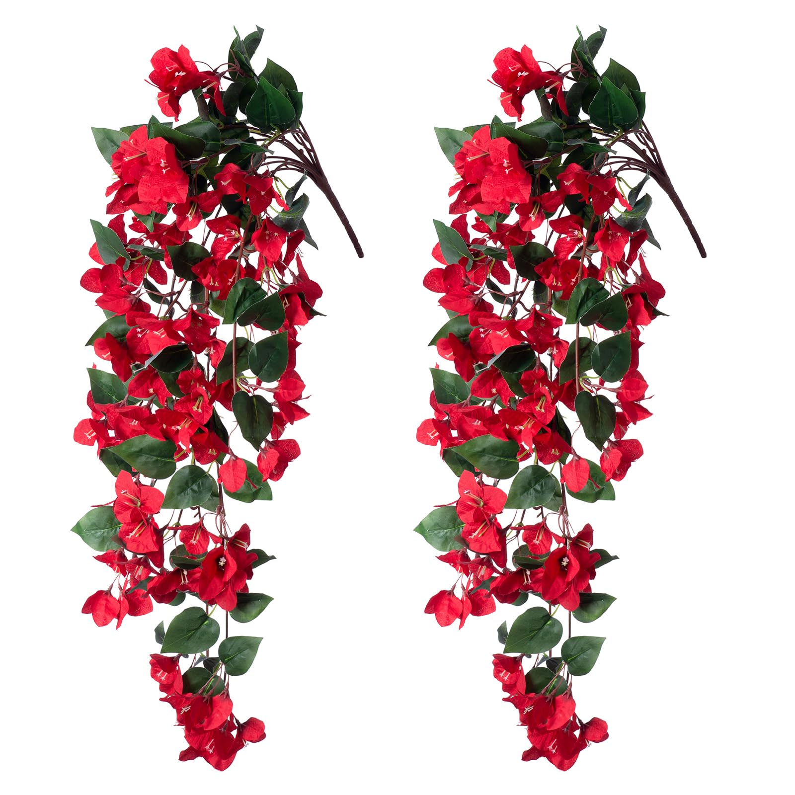 Ivydale 2PCS Artificial Bougainvillea Hanging Flowers Faux Plants for Outdoor Outside Summer Decoration, Fake Silk UV Resistant Realistic Long
